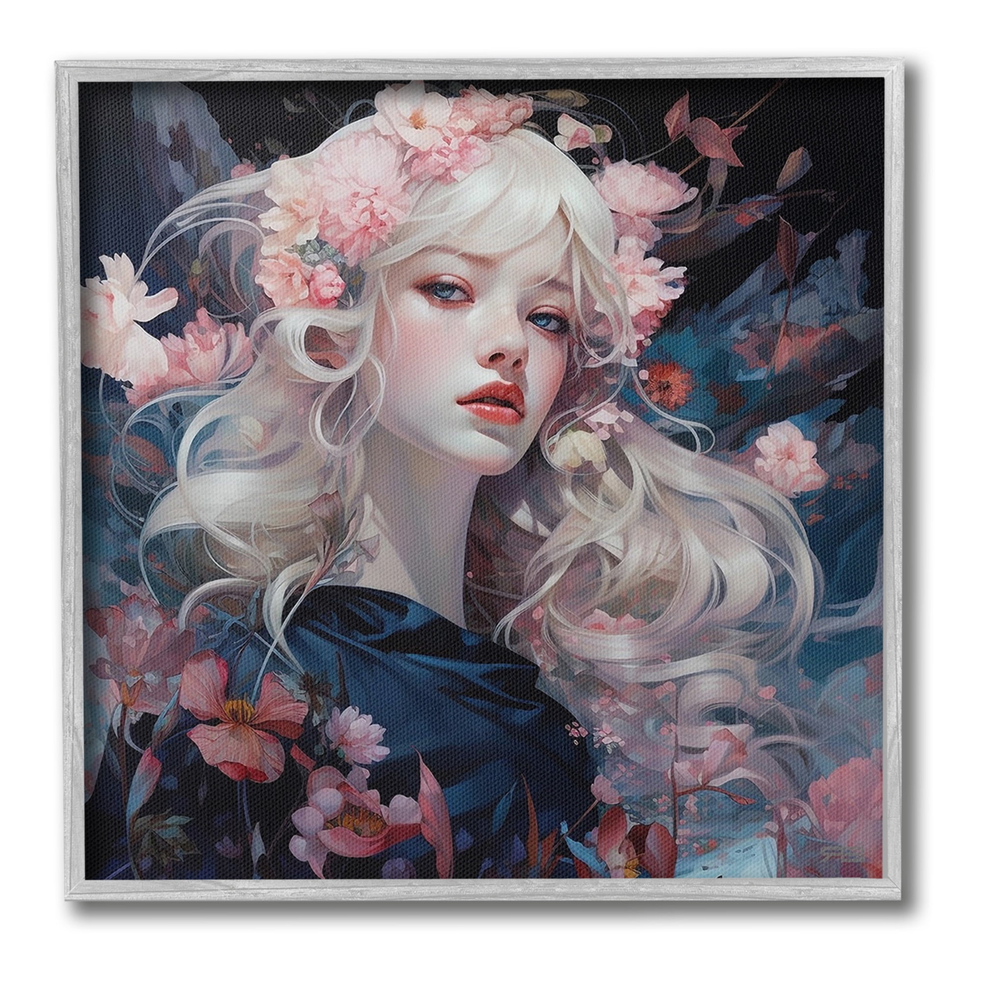Stupell Industries Girl with Pink Irises Botanical & Floral Painting Gray Framed Art Print Wall Art, 24 x 24