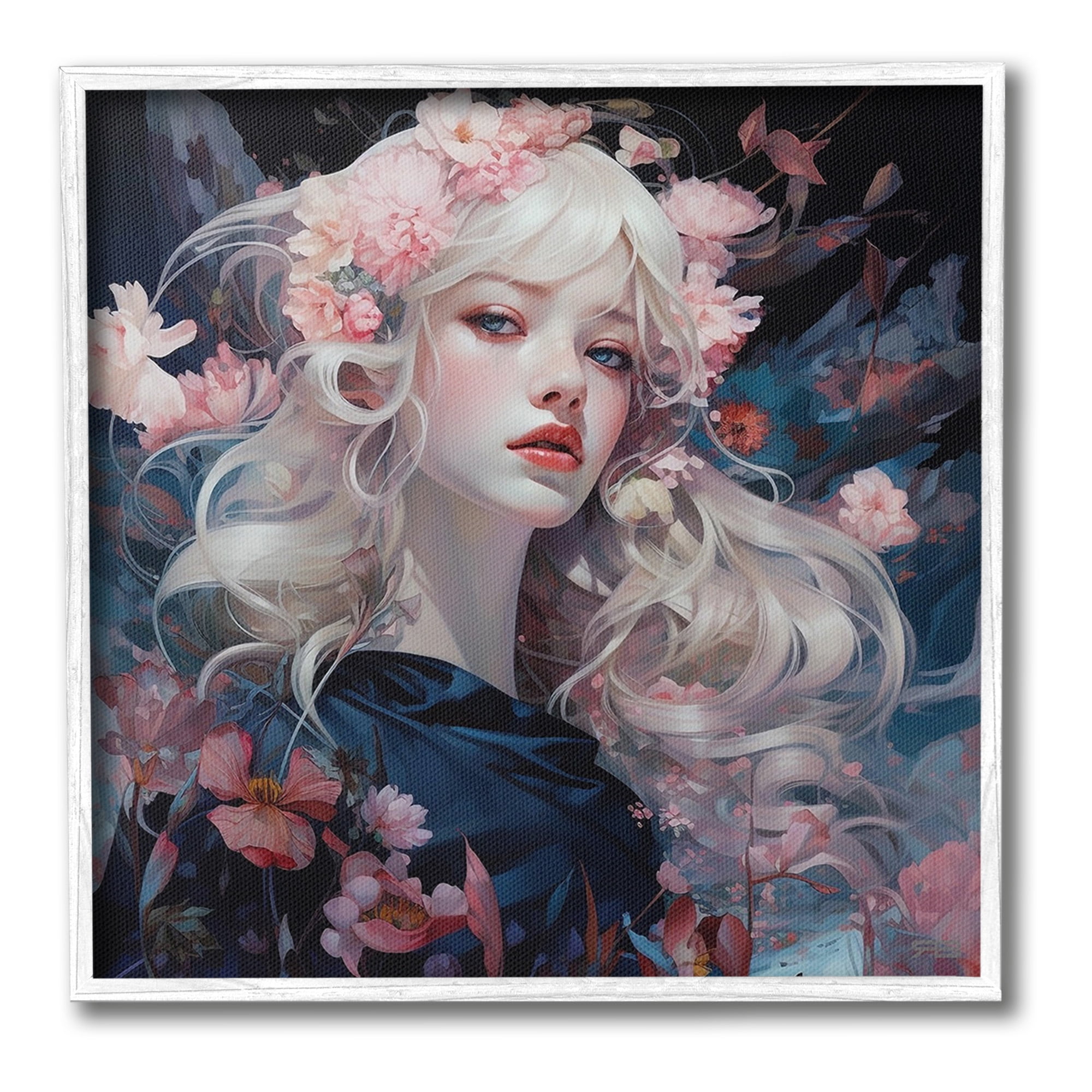 Stupell Industries Girl with Pink Irises Botanical & Floral Painting White Framed Art Print Wall Art, 12 x 12