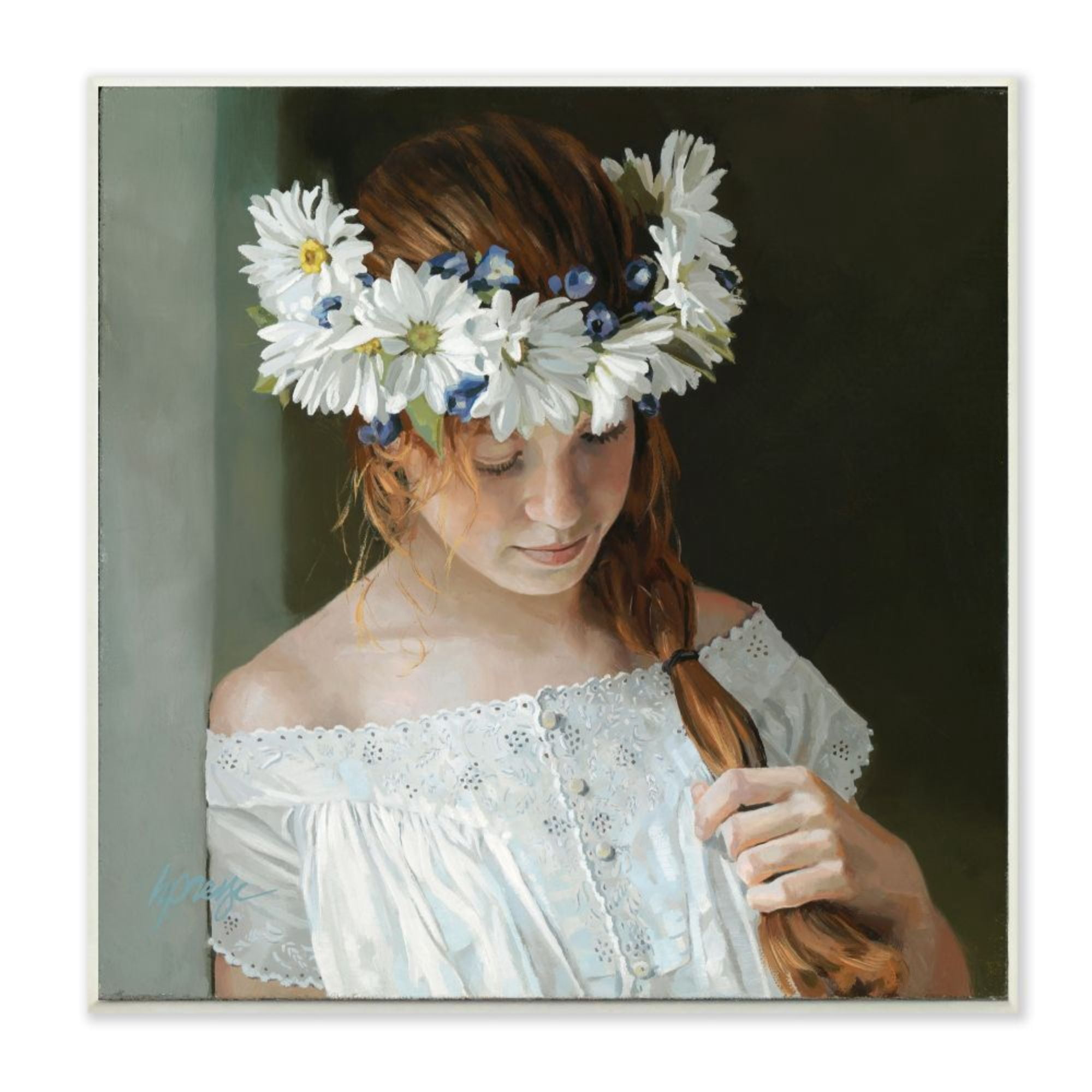 Stupell Industries Girl with Red Hair and Floral Daisy Crown Design by Heide Presse