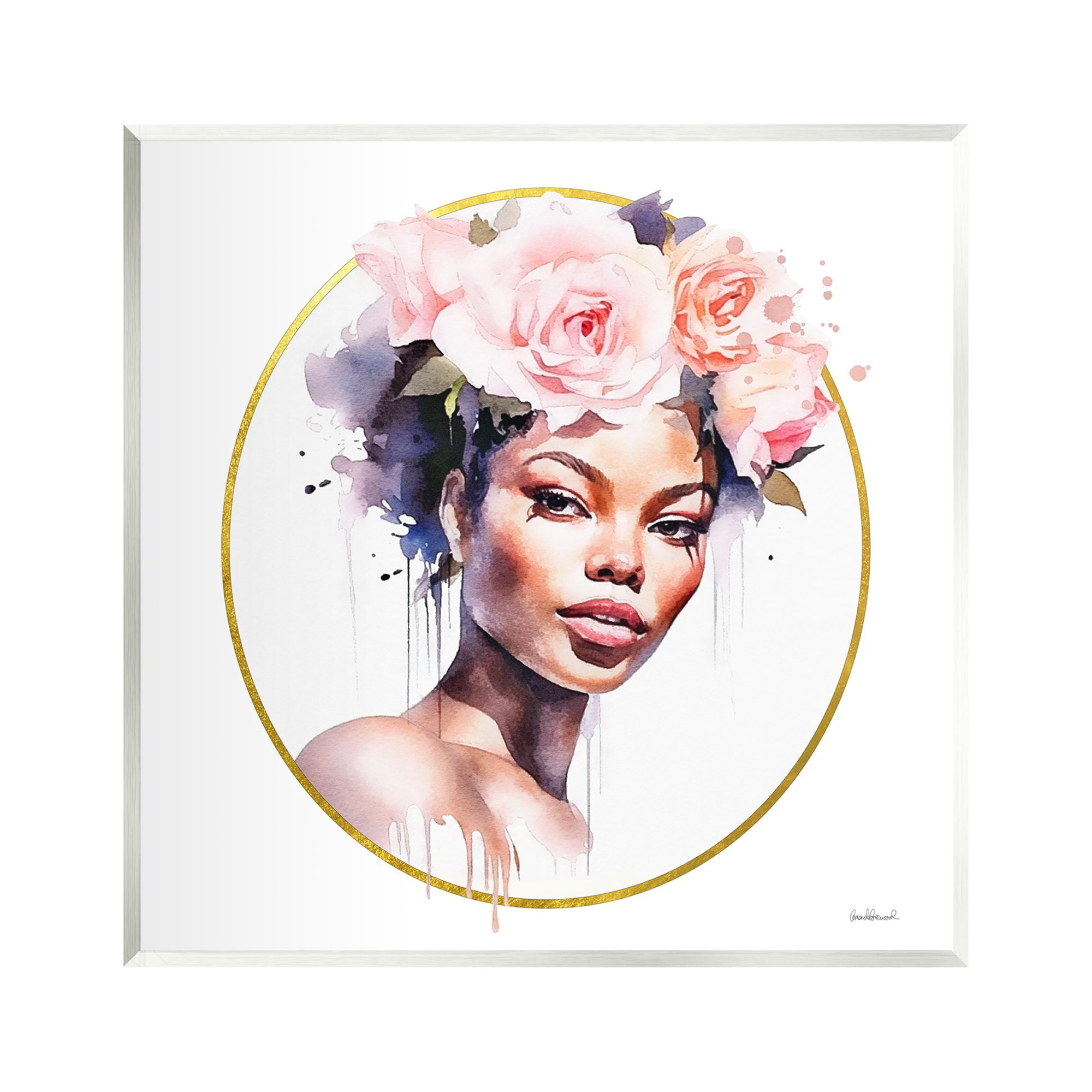 Stupell Industries Girl with Roses Portrait Botanical & Floral Painting Unframed Art Print Wall Art, 12 x 12