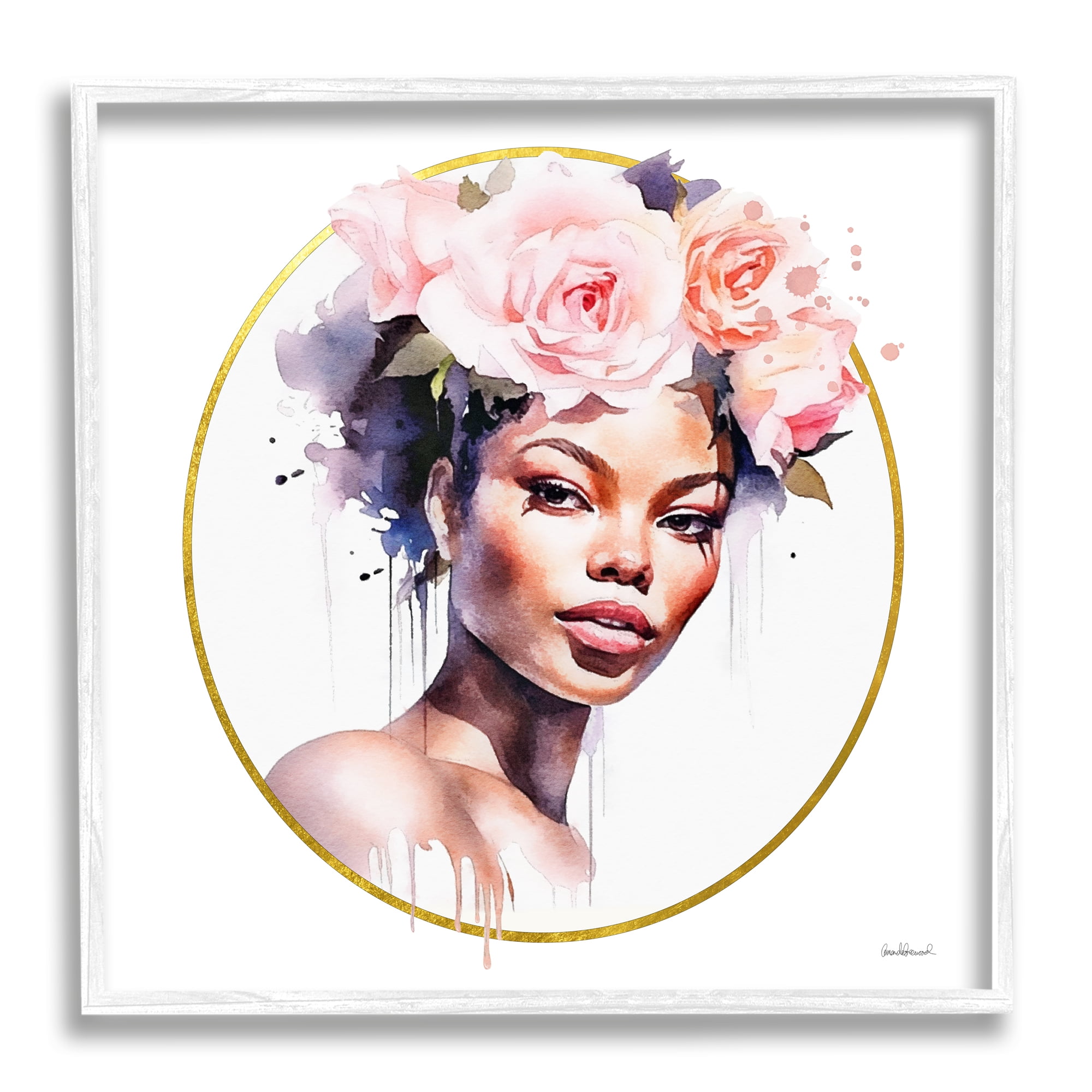 Stupell Industries Girl with Roses Portrait Botanical & Floral Painting White Framed Art Print Wall Art, 17 x 17