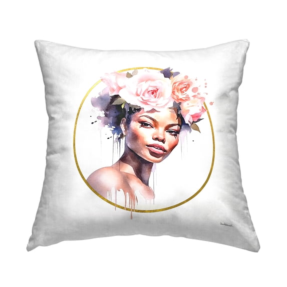 Stupell Industries Girl with Roses Portrait Square Decorative Printed Throw Pillow, 18 x 18