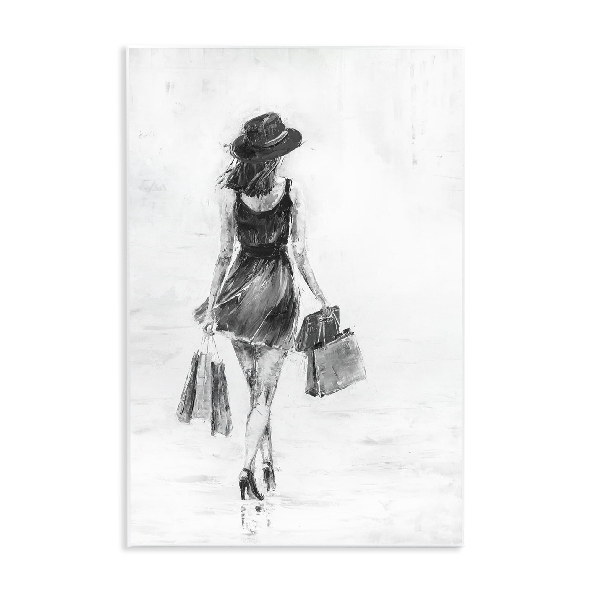 Stupell Industries Girl with Shopping Bags Novelty Painting Unframed Art Print Wall Art, 13 x 19