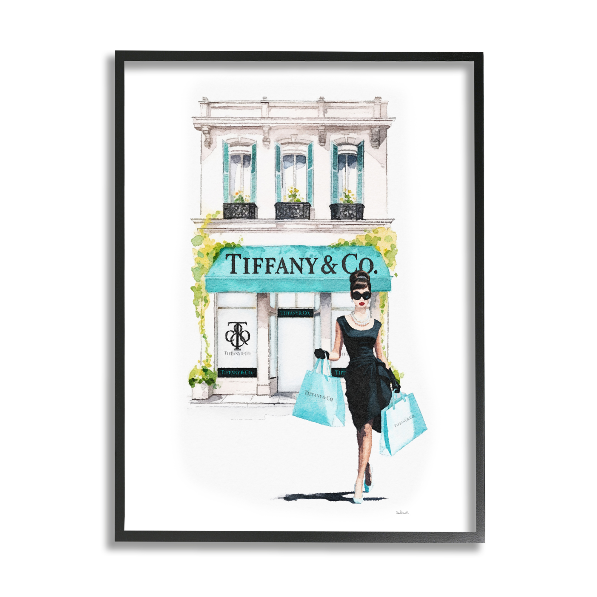 Stupell Industries Girl with Shopping Bags Town & City Painting Black Framed Art Print Wall Art, 11 x 14