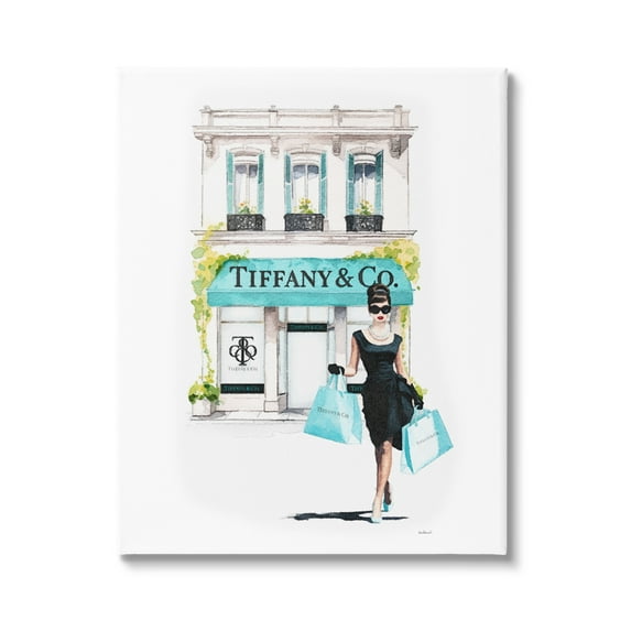 Stupell Industries Girl with Shopping Bags Town & City Painting Gallery Wrapped Canvas Art Print Wall Art, 36 x 48