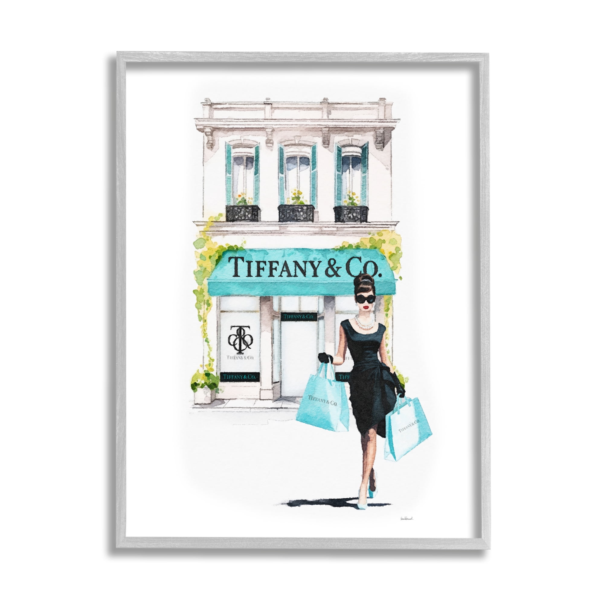 Stupell Industries Girl with Shopping Bags Town & City Painting Gray Framed Art Print Wall Art, 24 x 30