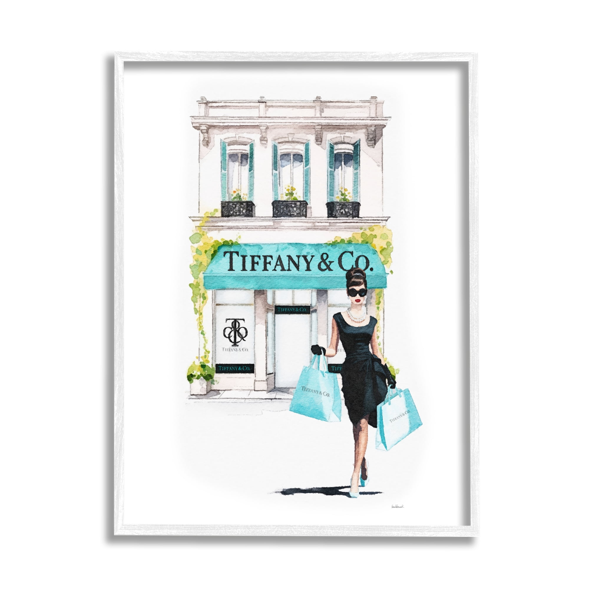 Stupell Industries Girl with Shopping Bags Town & City Painting White Framed Art Print Wall Art, 11 x 14