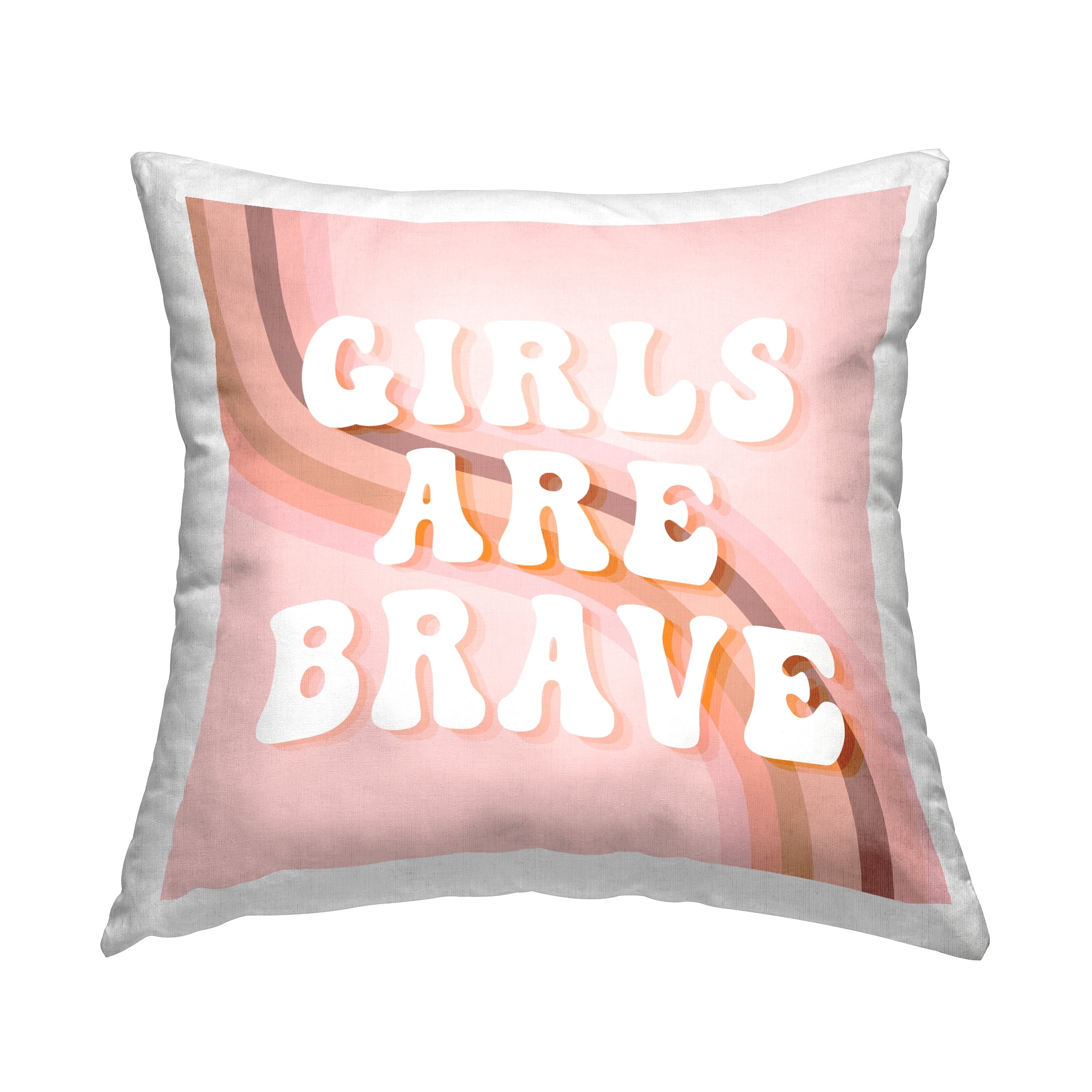 Stupell Industries Girls Are Brave Retro Pink Curved Typography Stripes Design by Daphne Polselli Throw Pillow