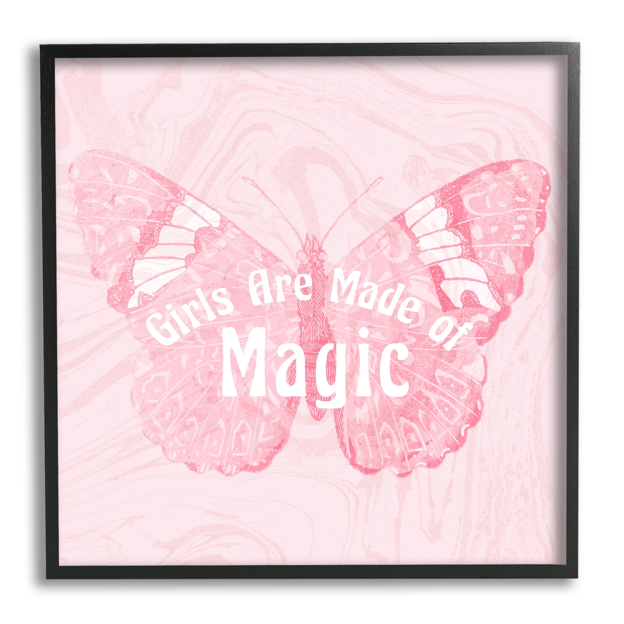 Stupell Industries Girls Are Made of Magic Pink Patterned Butterfly Animals & Insects Painting Black Framed Art Print Wall Art, 24 x 24