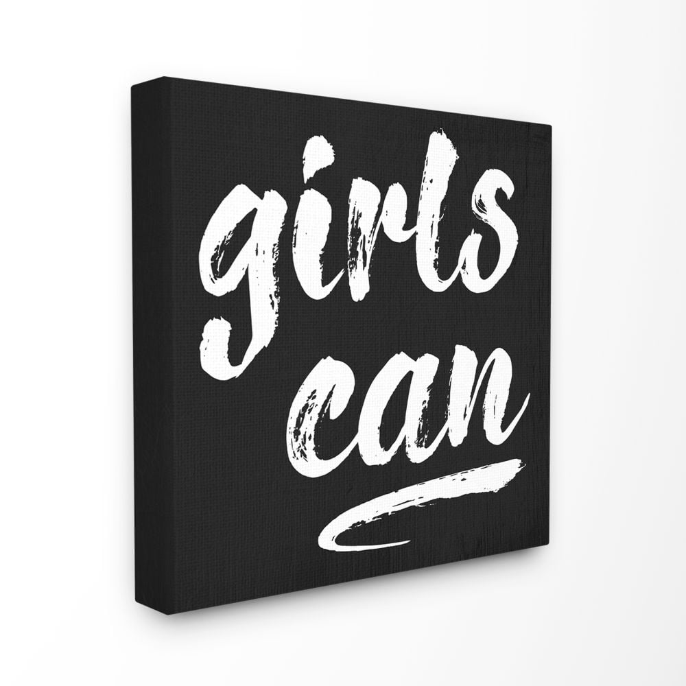 Stupell Industries Girls Can Fashion Modern Black And White Textured Word Design Canvas Wall Art by Daphne Polselli
