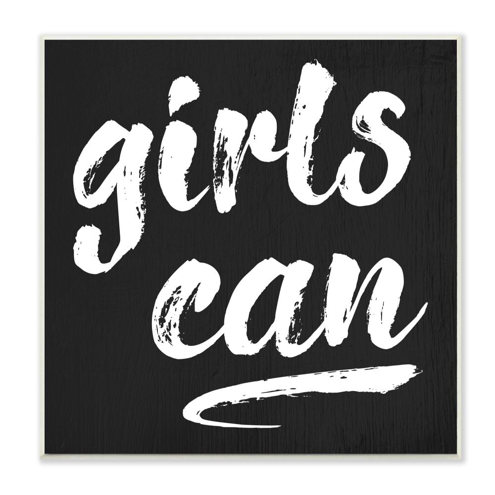 Stupell Industries Girls Can Fashion Modern Black And White Textured Word Design Wall Plaque Art by Daphne Polselli