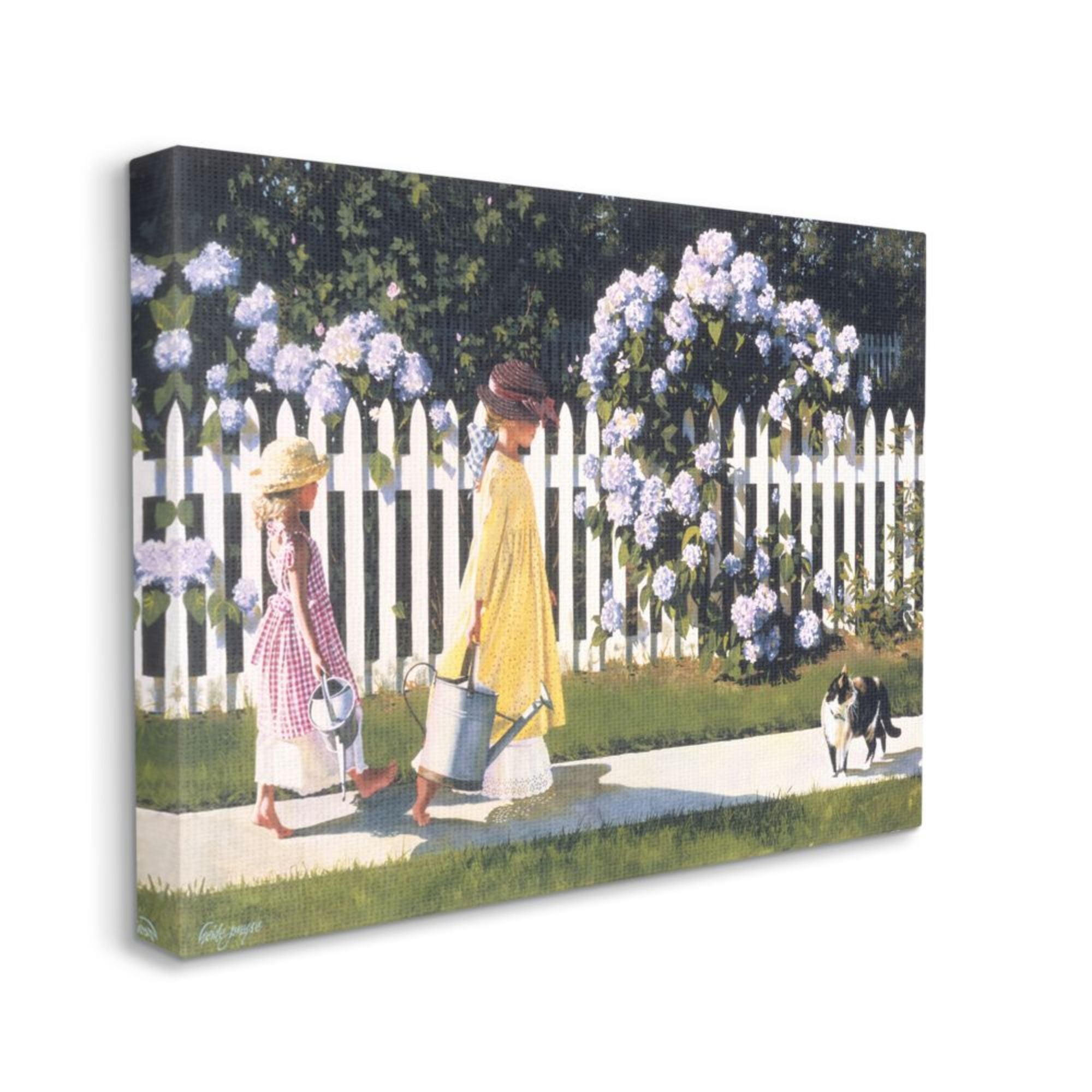 Stupell Industries Girls Gardening Neighborhood Sidewalk Picket Fence Design by Heide Presse, 36" x 48"