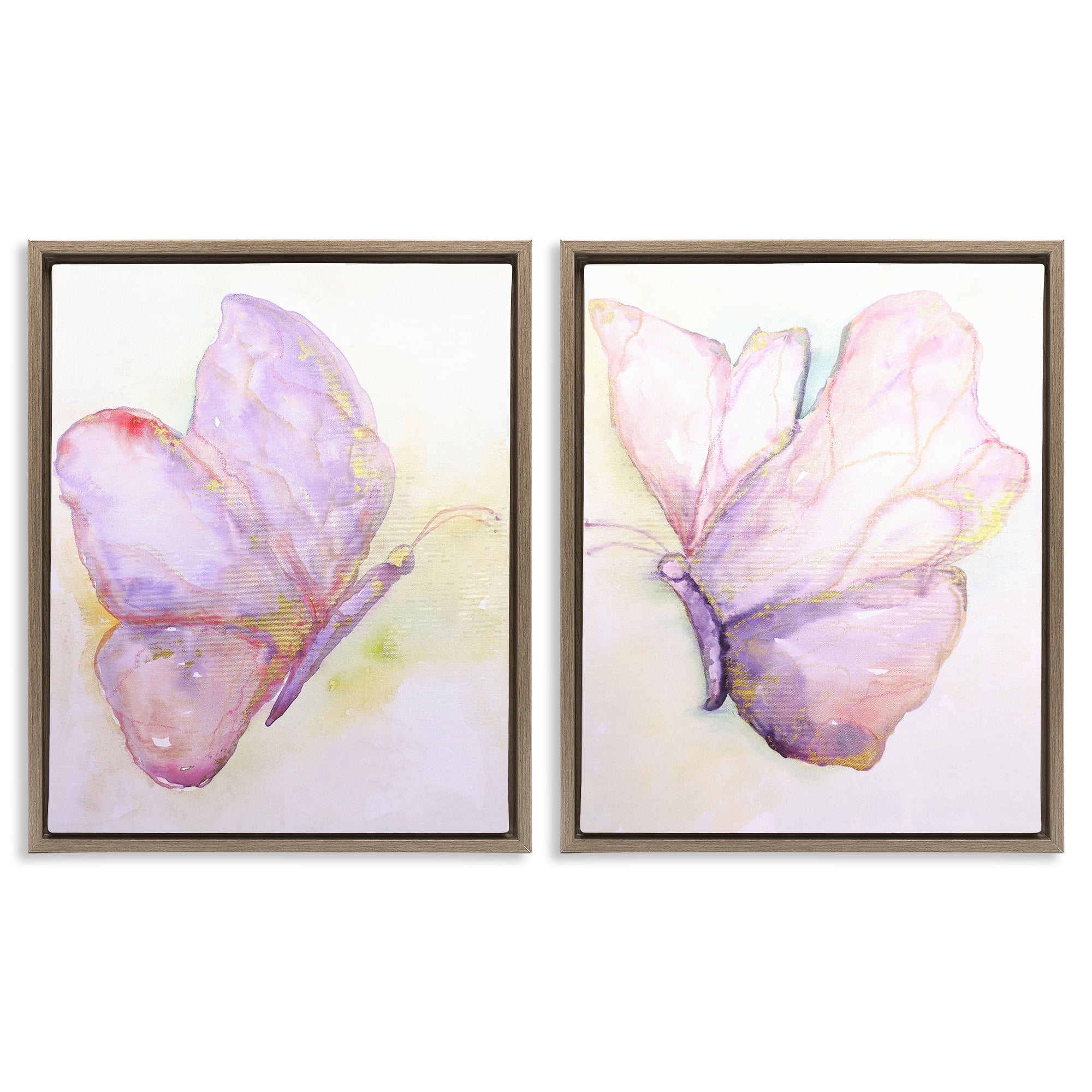 Stupell Industries Girls Glam Butterfly Wings Animals & Insects Painting Brown Floater Framed Canvas Art Print Wall Art, 25 x 31, Set of 2
