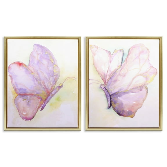Stupell Industries Girls Glam Butterfly Wings Animals & Insects Painting Gold Floater Framed Canvas Art Print Wall Art, 25 x 31, Set of 2