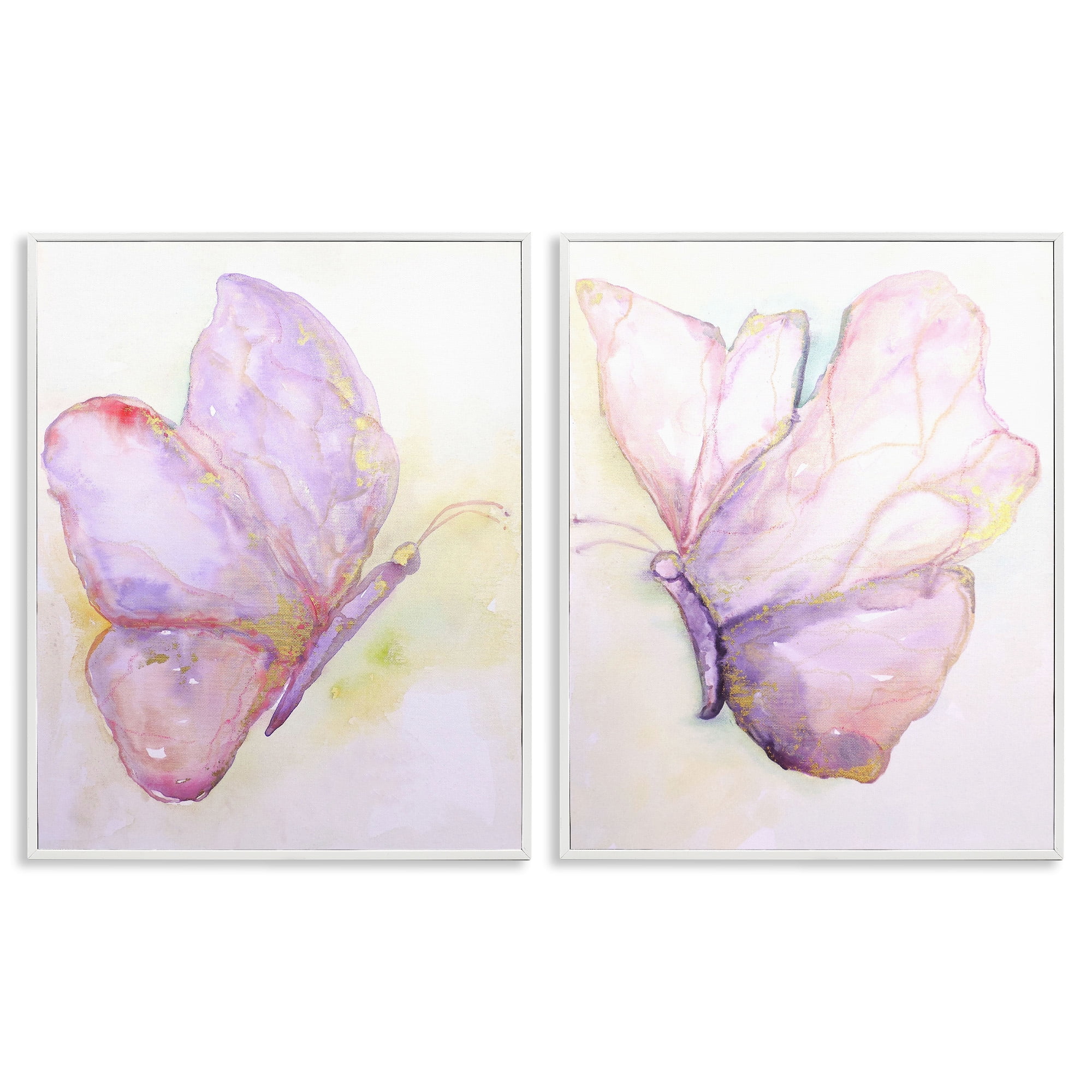 Stupell Industries Girls Glam Butterfly Wings Animals & Insects Painting White Framed Art Print Wall Art, 11 x 14, Set of 2