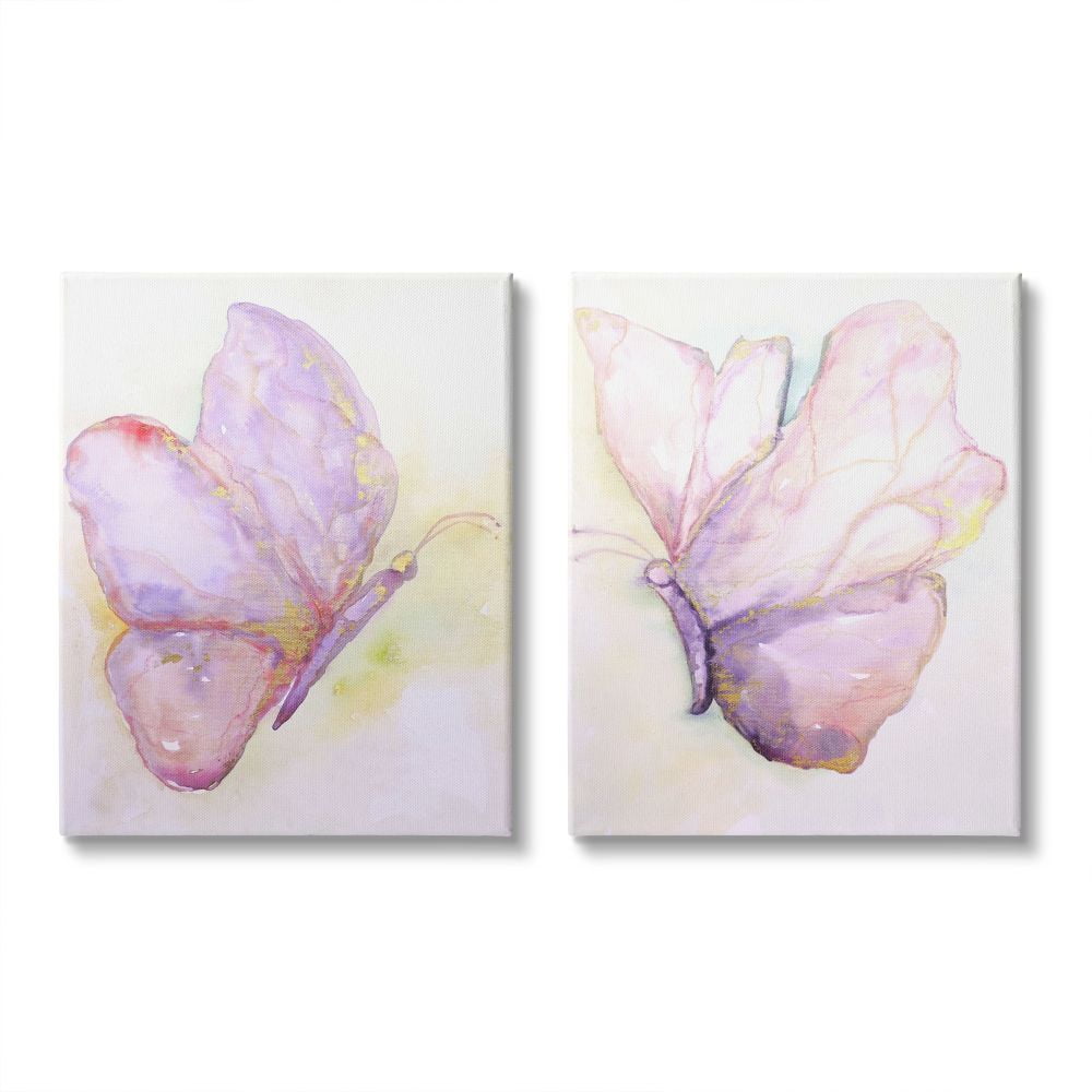 Stupell Industries Girls Glam Butterfly Wings Purple Gold Watercolor Canvas Wall Art Design by Leticia Herrera, 2 Piece, 24" x 30"