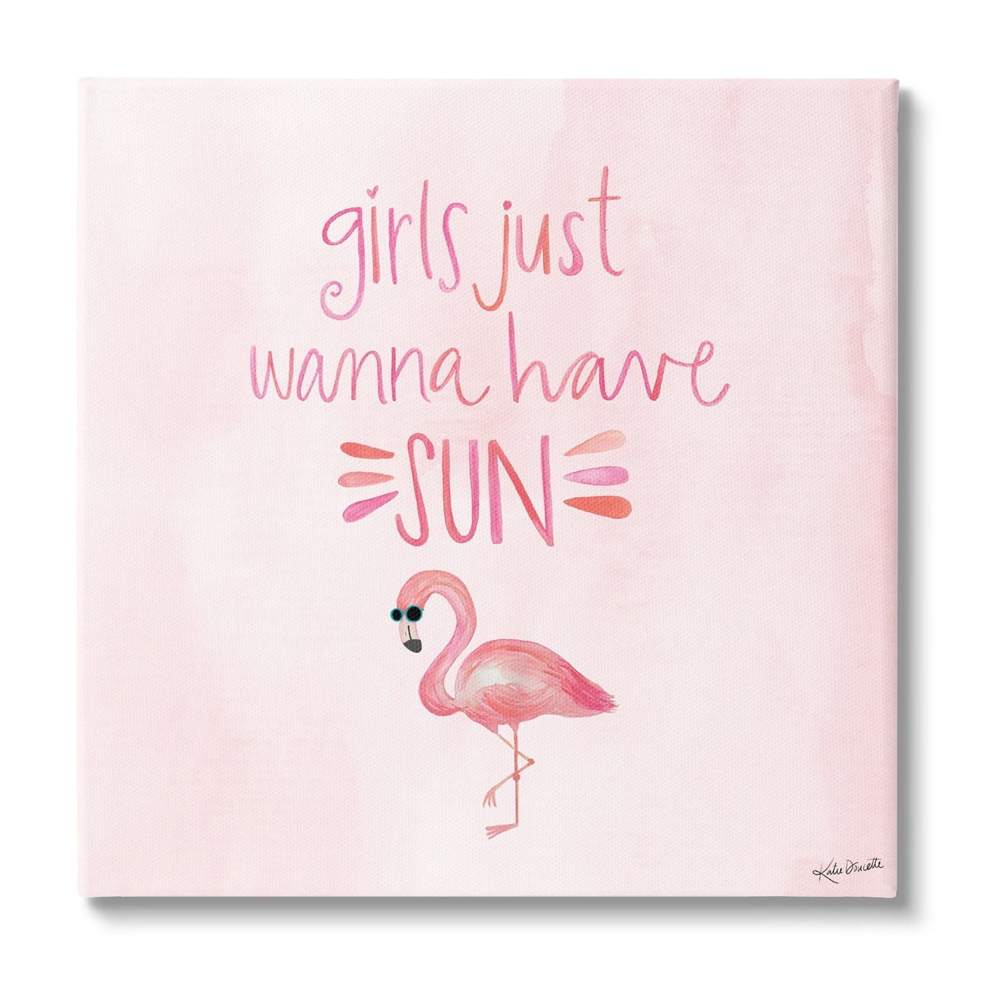 Stupell Industries Girls Just Wanna Have Sun Tropical Summer Phrase Canvas Wall Art, 17 x 17, Design by Katie Doucette