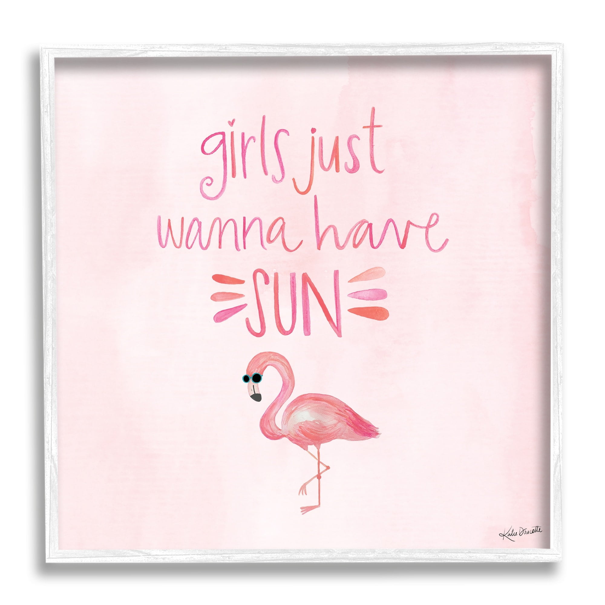Stupell Industries Girls Just Wanna Have Sun Tropical Summer Phrase Framed Wall Art, 24 x 24, Design by Katie Doucette