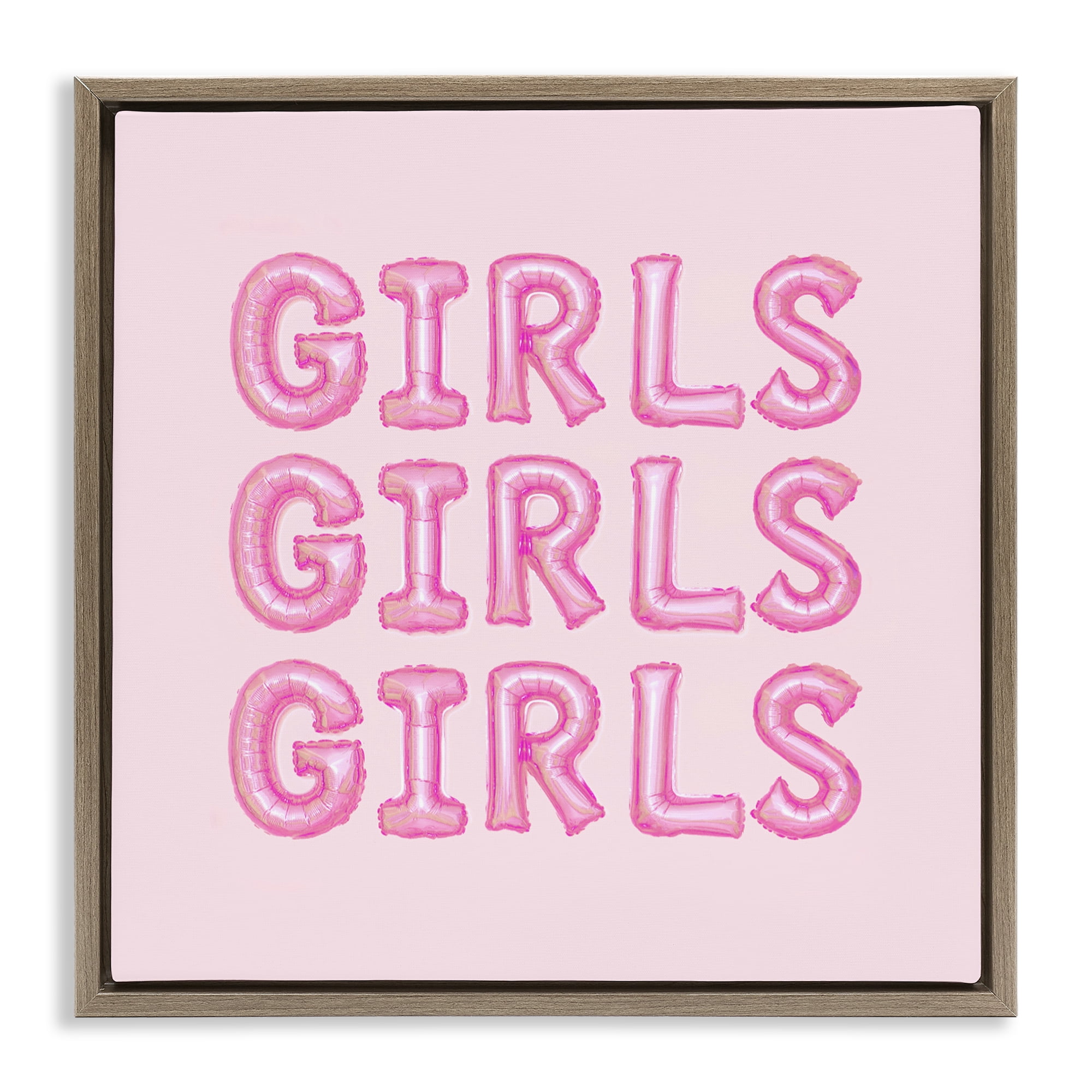 Stupell Industries Girls Letters Party Balloons Brown Framed Floater Canvas Wall Art, design by LISH Creative