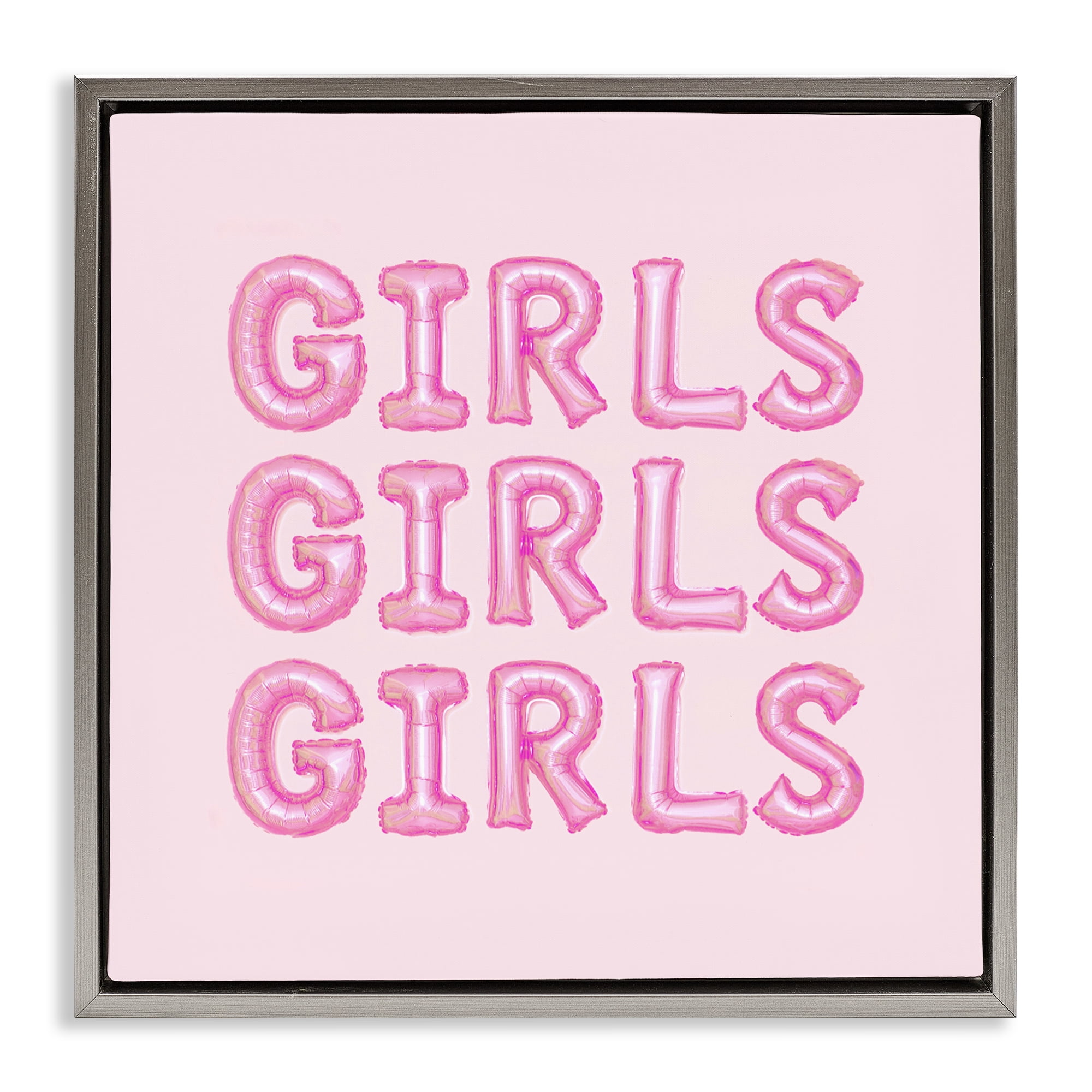 Stupell Industries Girls Letters Party Balloons Gray Framed Floater Canvas Wall Art, design by LISH Creative