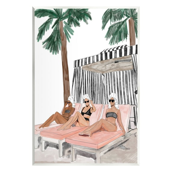 Stupell Industries Girls Lounging Tropical Vacation Coastal Painting Unframed Art Print Wall Art