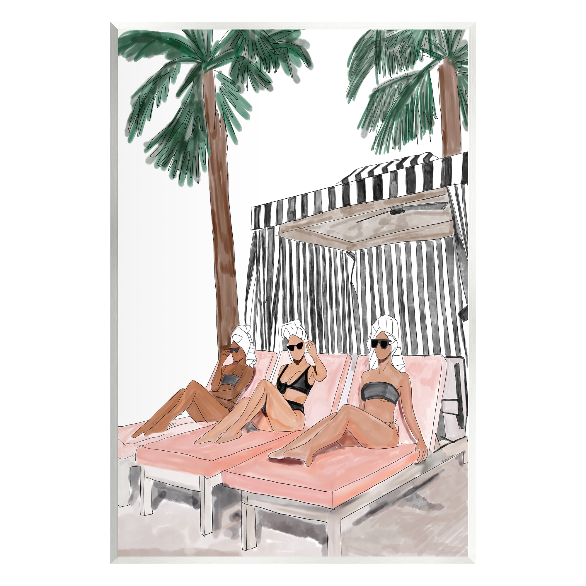 Stupell Industries Girls Lounging Tropical Vacation Coastal Painting Unframed Art Print Wall Art