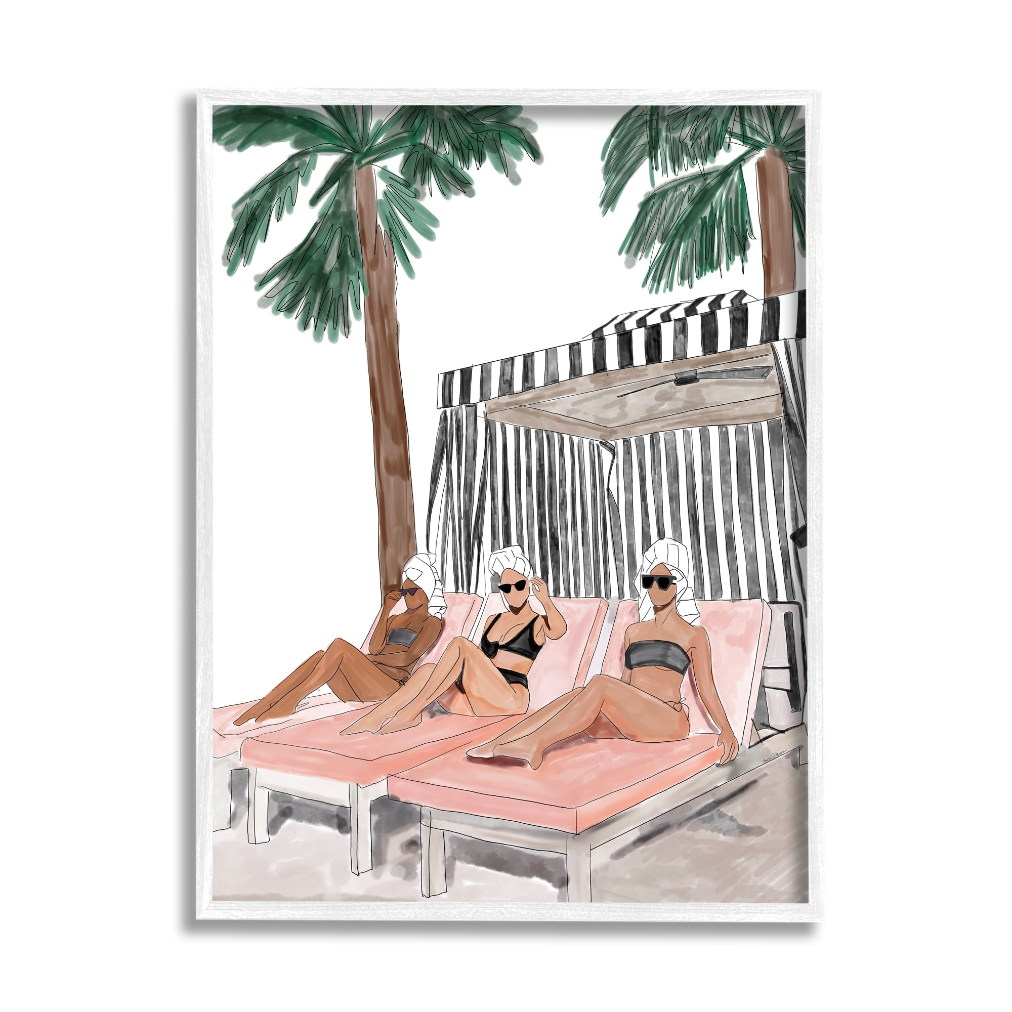 Stupell Industries Girls Lounging Tropical Vacation Coastal Painting White Framed Art Print Wall Art