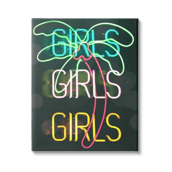 Stupell Industries Girls Neon Style Palm Tree Tropical Design Graphic Art Gallery Wrapped Canvas Print Wall Art, Design by Daphne Polselli