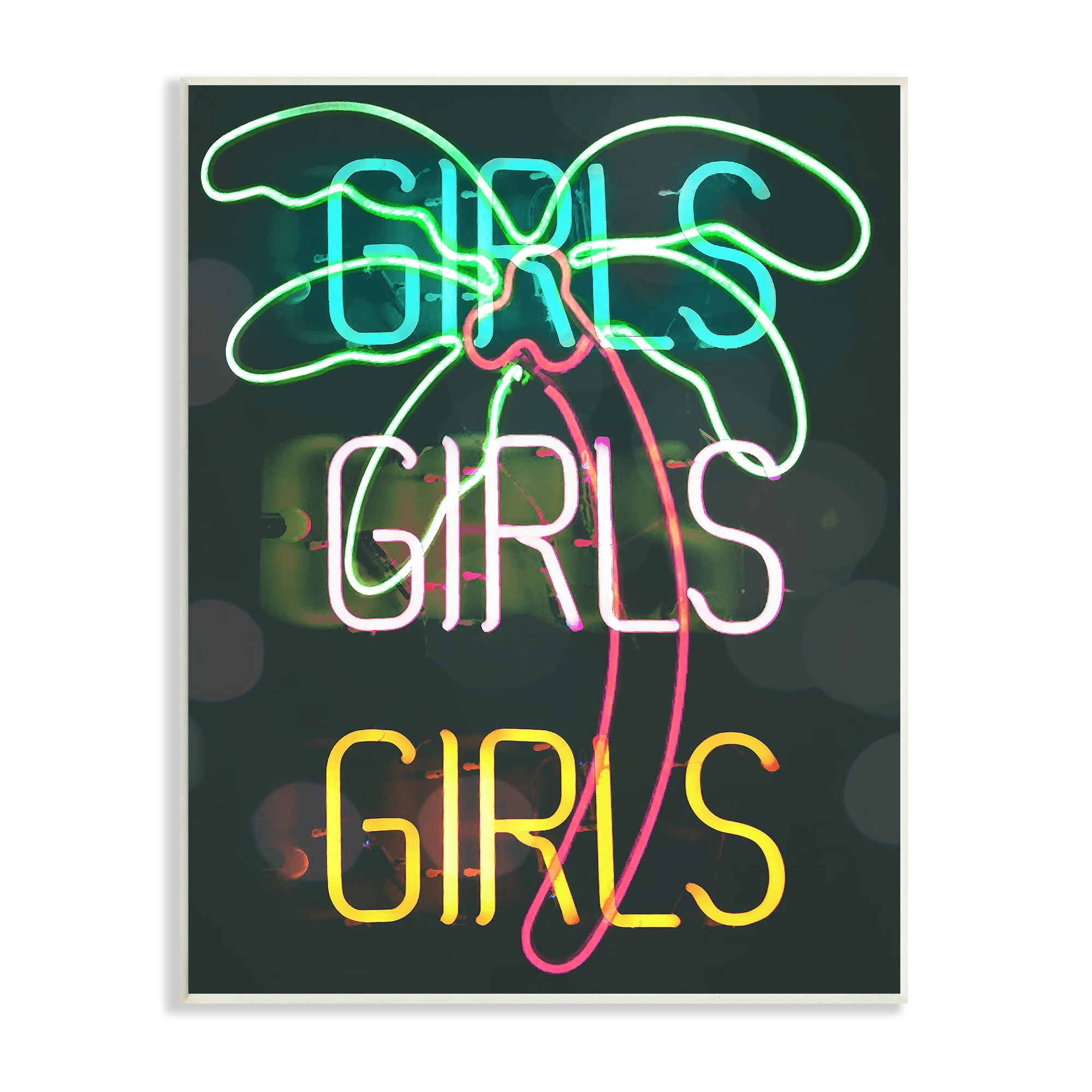 Stupell Industries Girls Neon Style Palm Tree Tropical Design Graphic Art Unframed Art Print Wall Art, Design by Daphne Polselli