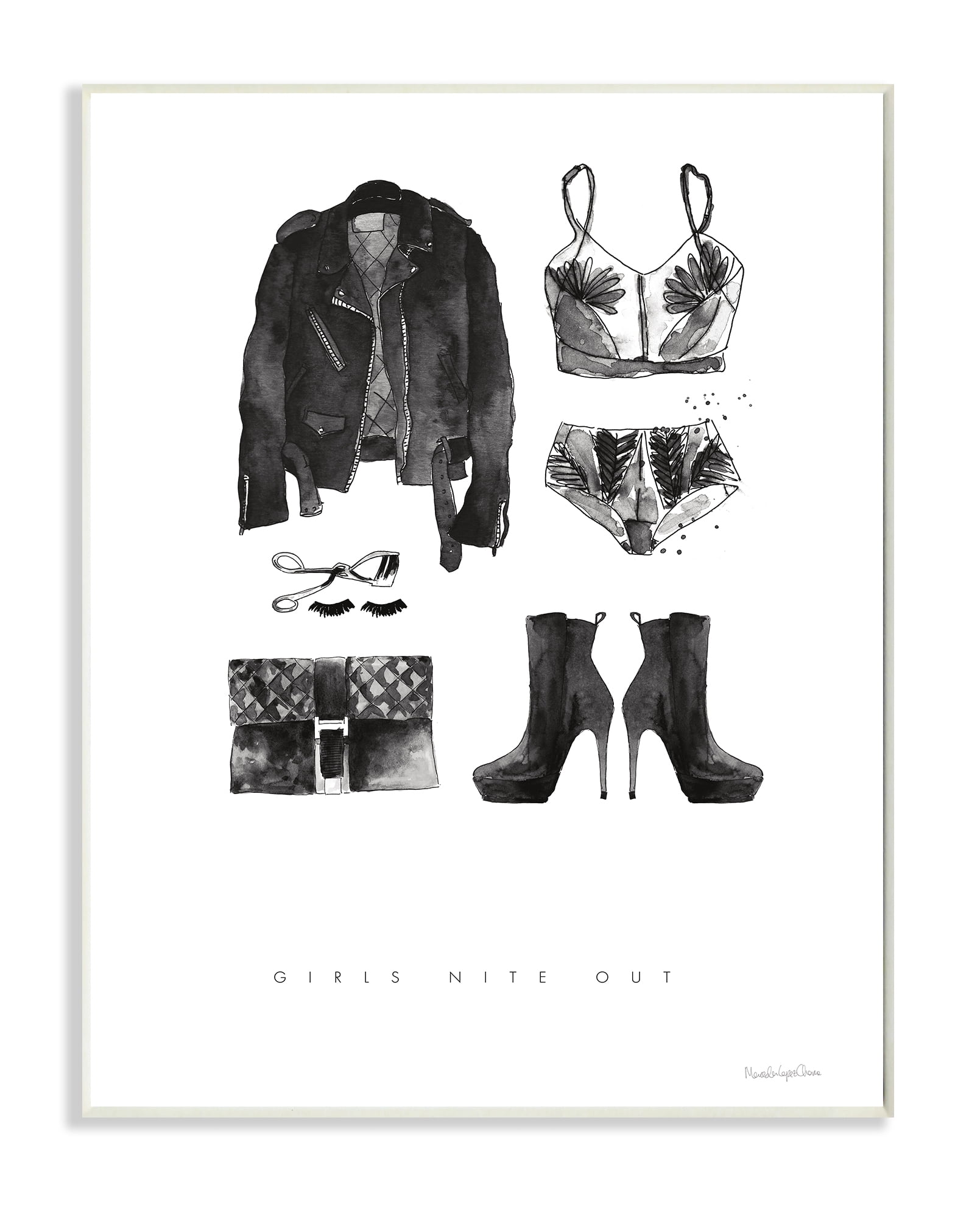 Stupell Industries Girls Nite Out Slang Quote Female Fashion Mood Wall Plaque, 10 x 15, Design by Mercedes Lopez Charro