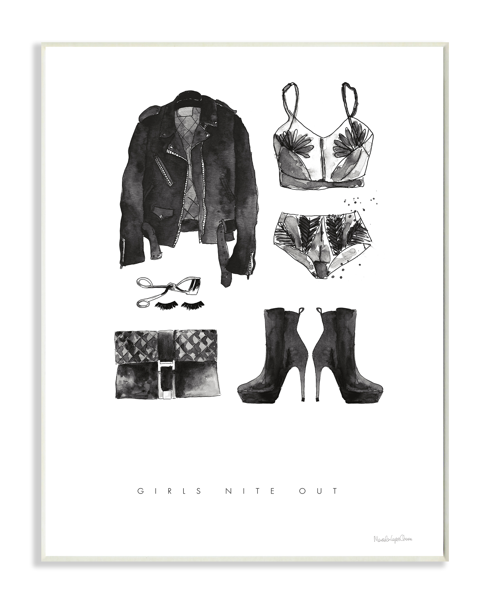 Stupell Industries Girls Nite Out Slang Quote Female Fashion Mood Wall Plaque, 13 x 19, Design by Mercedes Lopez Charro