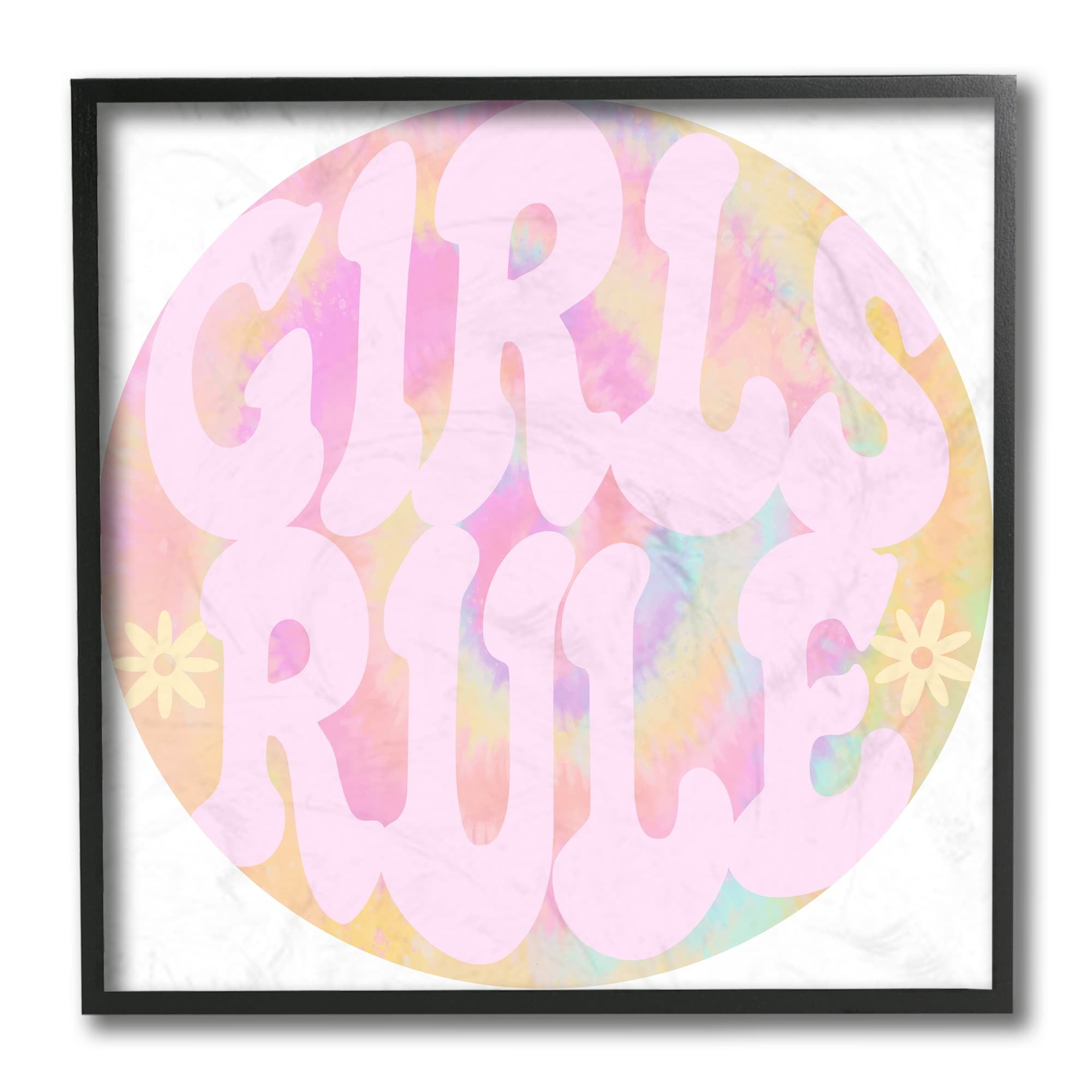 Stupell Industries Girls Rule Phrase Pink Retro Tie Dye Pattern Black Framed by Daphne Polselli