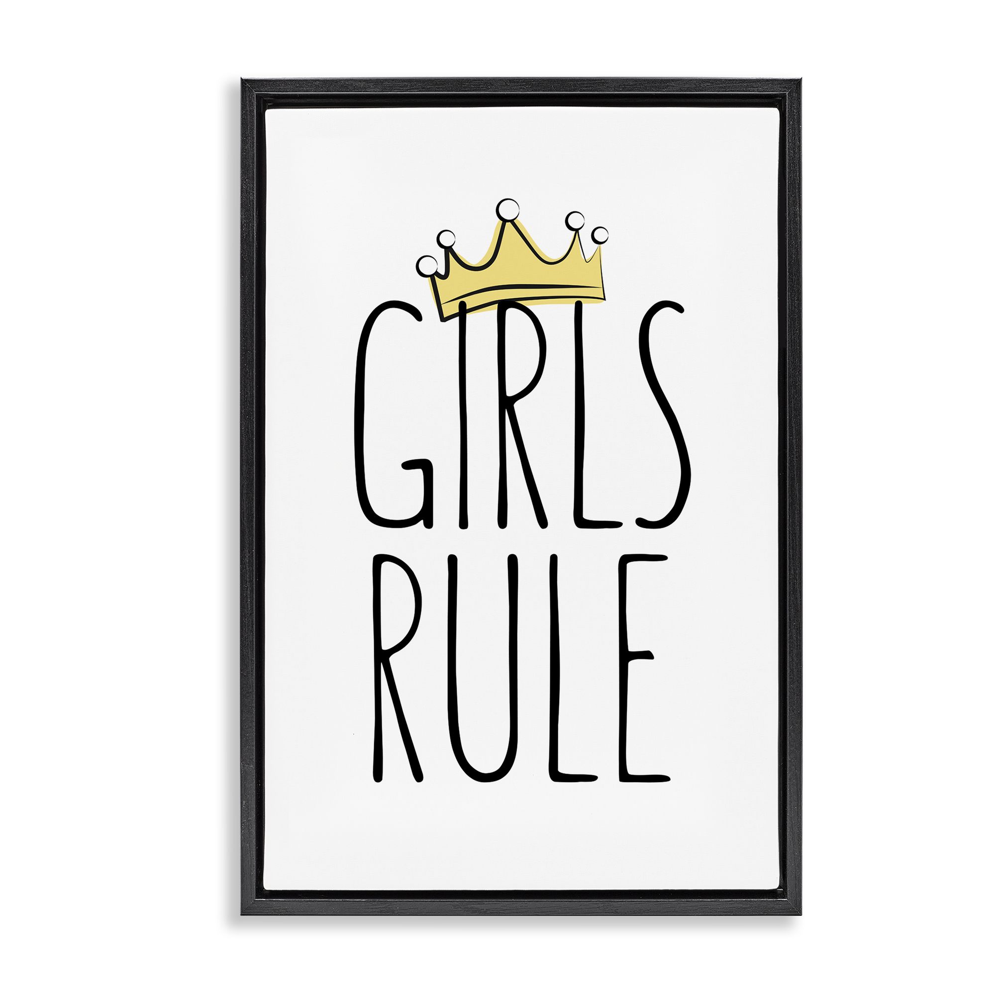 Stupell Industries Girls Rule with Crown Text & Numbers Painting Black Floater Framed Canvas Art Print Wall Art, 17 x 25