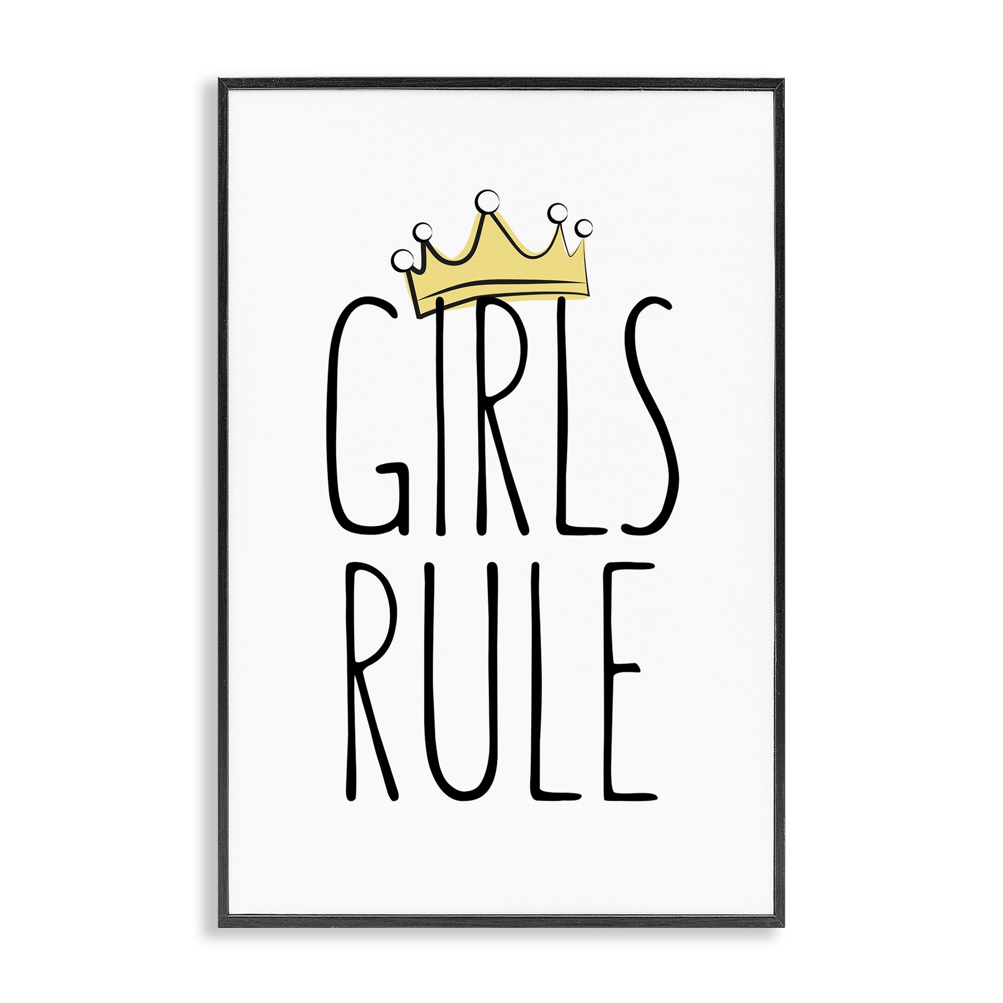 Stupell Industries Girls Rule with Crown Text & Numbers Painting Black Framed Art Print Wall Art, 16 x 24