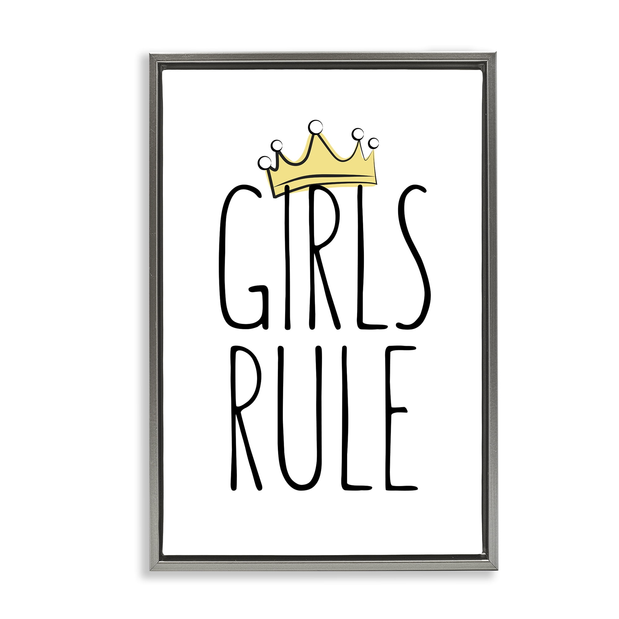Stupell Industries Girls Rule with Crown Text & Numbers Painting Gray Floater Framed Canvas Art Print Wall Art, 21 x 31