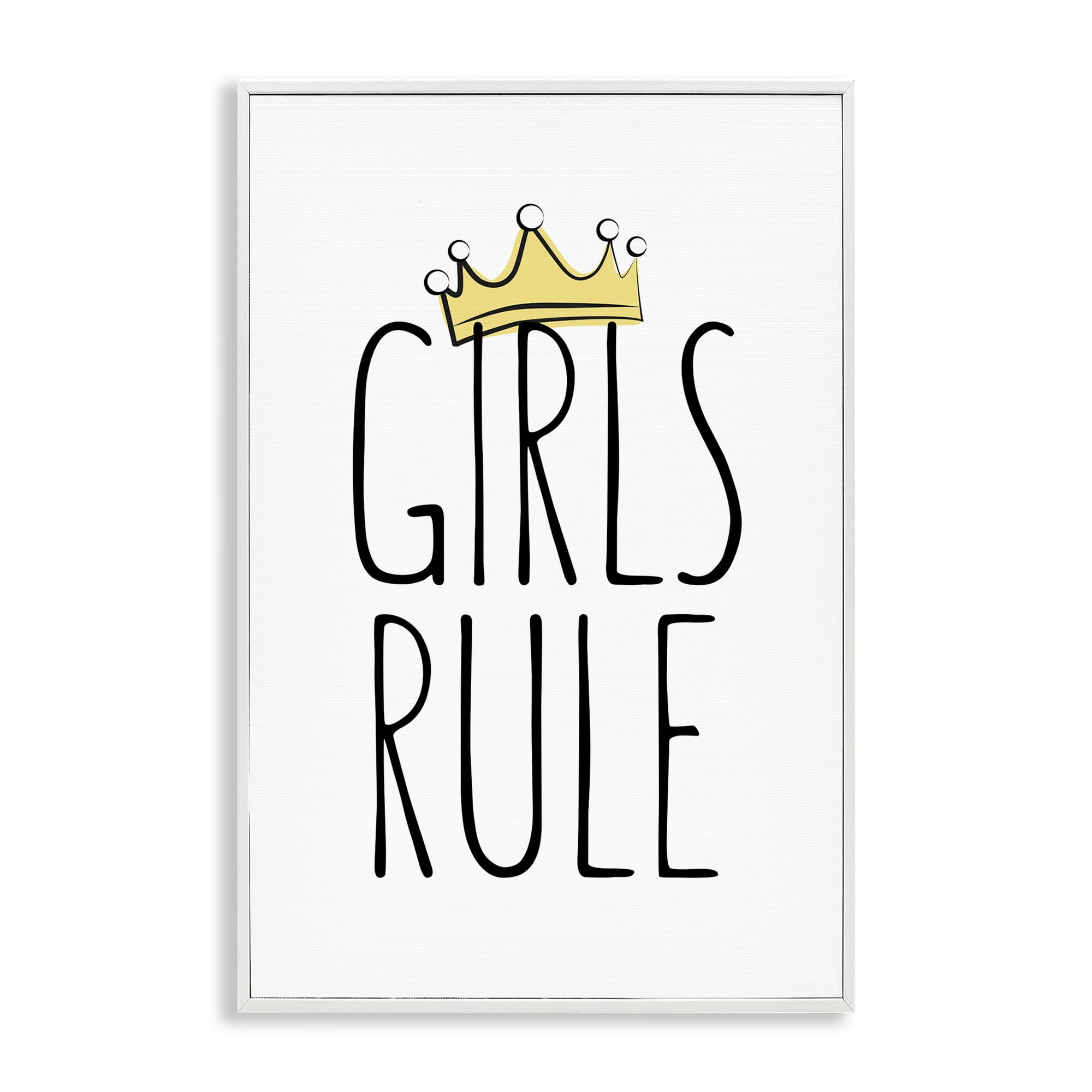 Stupell Industries Girls Rule with Crown Text & Numbers Painting White Framed Art Print Wall Art, 20 x 30