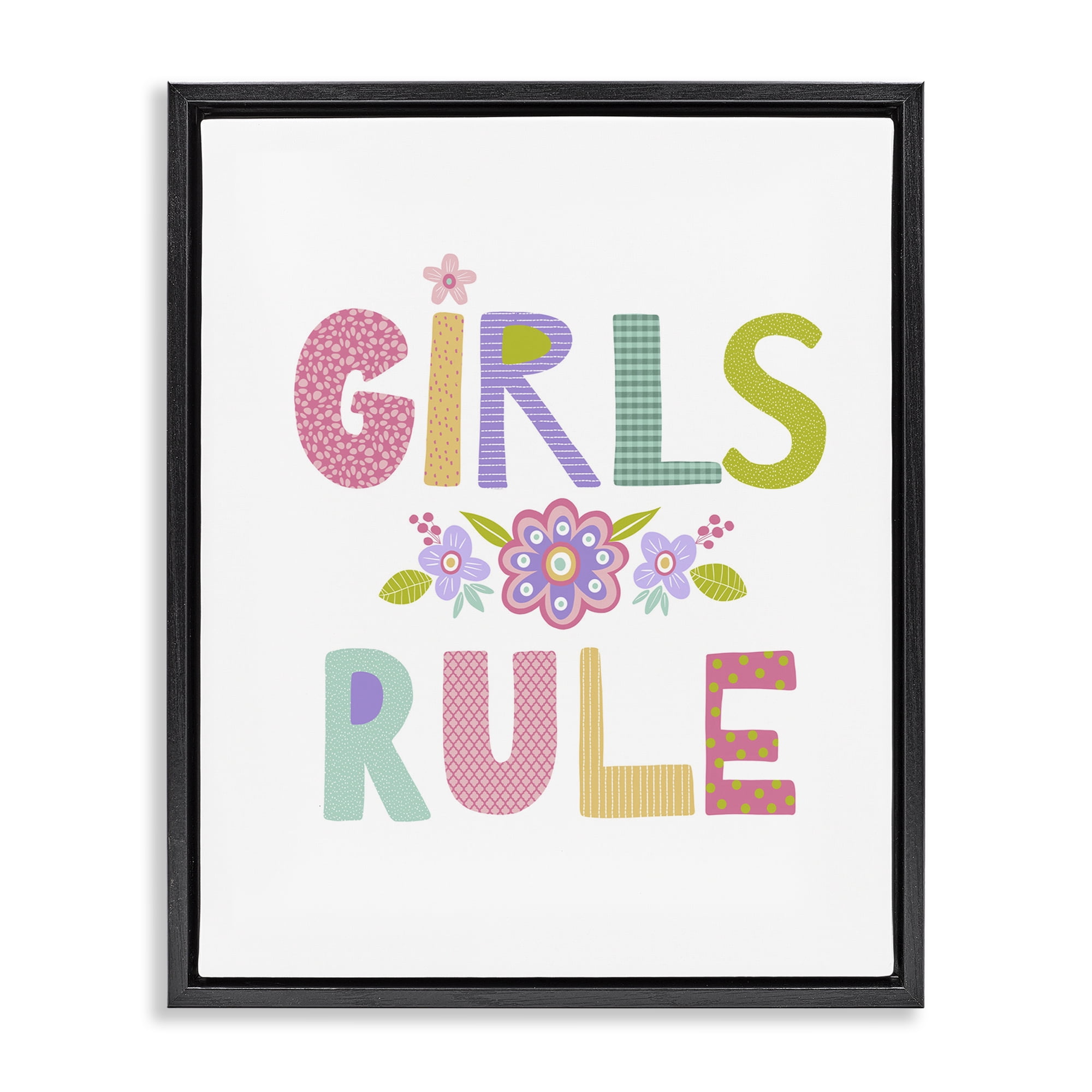 Stupell Industries Girls Rule with Flowers Botanical & Floral Painting Black Floater Framed Art Print Wall Art, 25 x 31