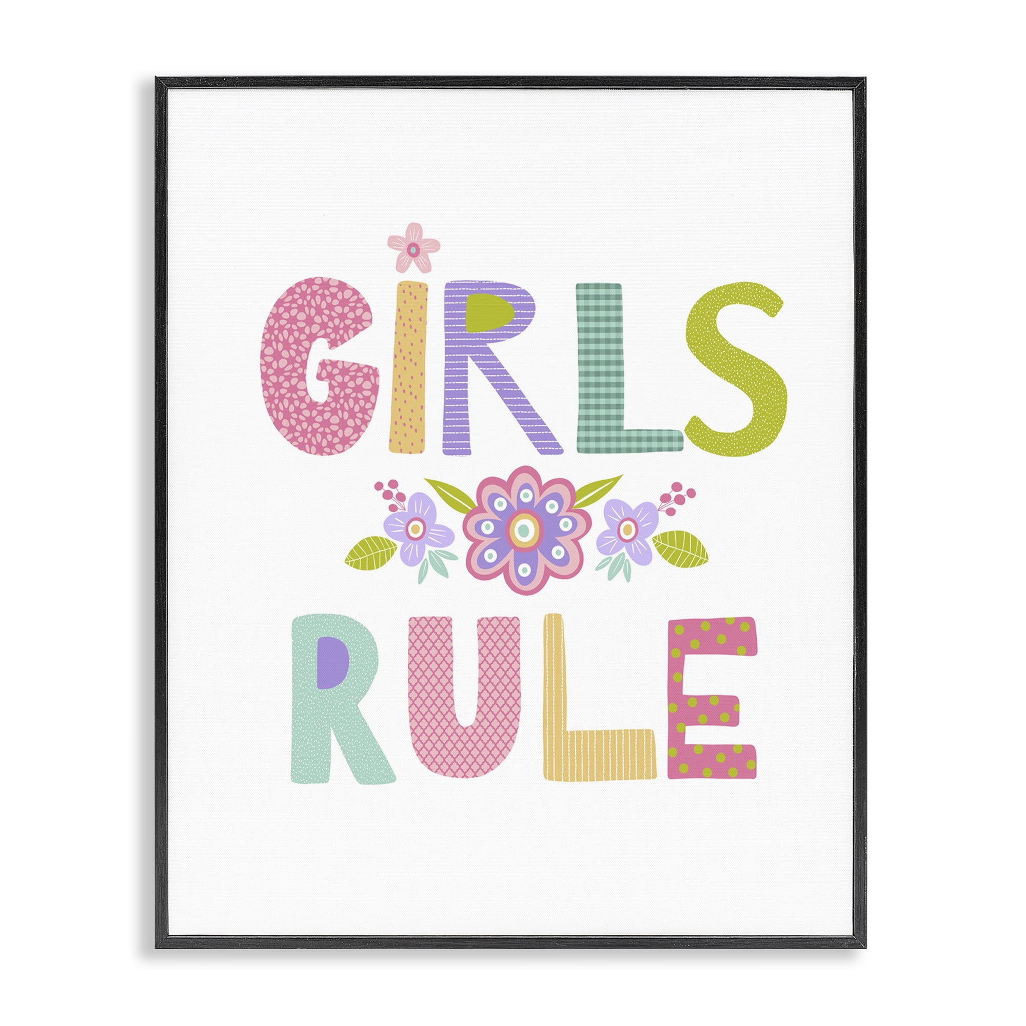 Stupell Industries Girls Rule with Flowers Botanical & Floral Painting Black Framed Art Print Wall Art, 16 x 20
