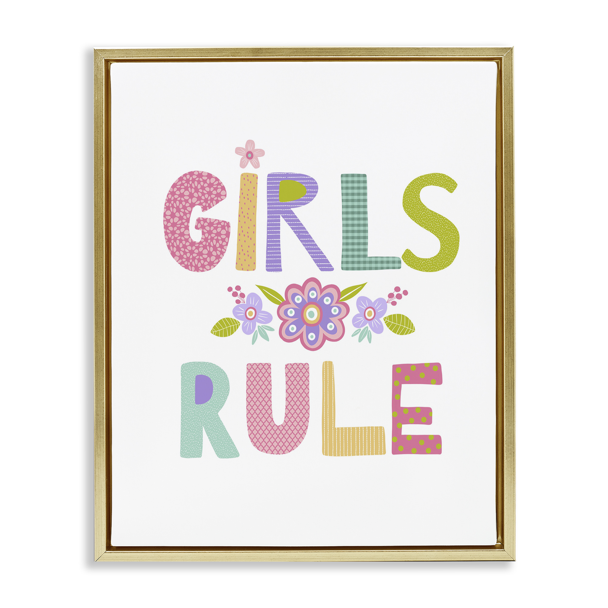 Stupell Industries Girls Rule with Flowers Botanical & Floral Painting Gold Floater Framed Art Print Wall Art, 17 x 21