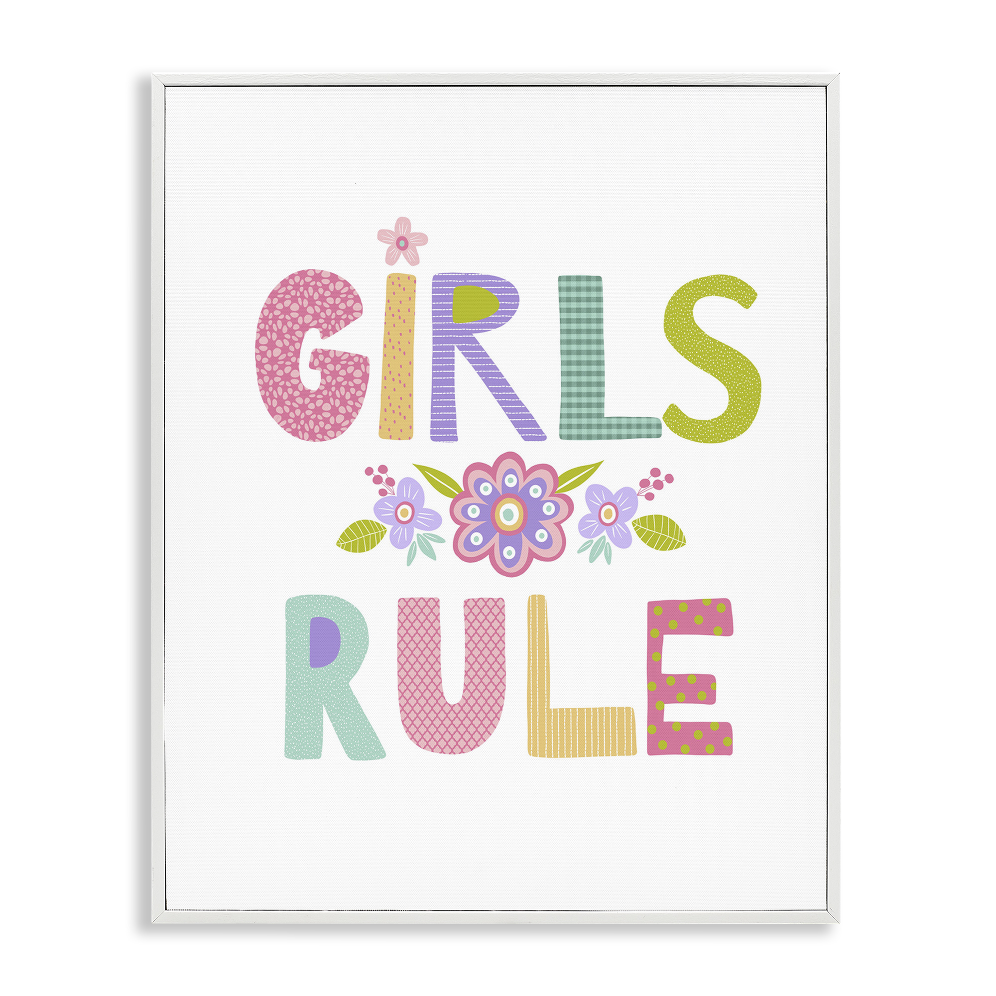 Stupell Industries Girls Rule with Flowers Botanical & Floral Painting White Framed Art Print Wall Art, 24 x 30