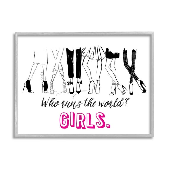 Stupell Industries Girls Run The World Glam Graphic Art Gray Framed Art Print Wall Art, Design by Alison Petrie