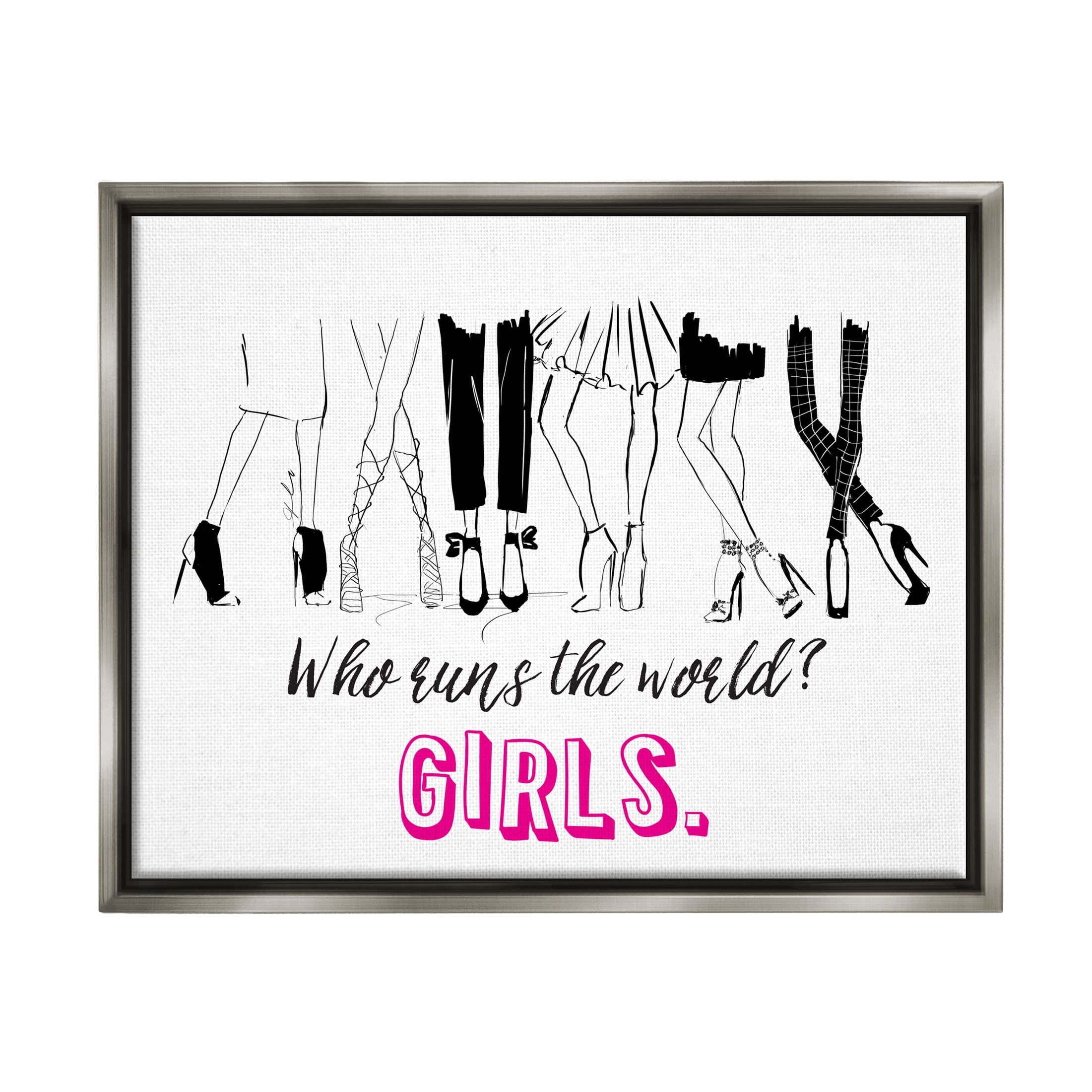 Stupell Industries Girls Run The World Glam Graphic Art Luster Gray Floating Framed Canvas Print Wall Art, Design by Alison Petrie