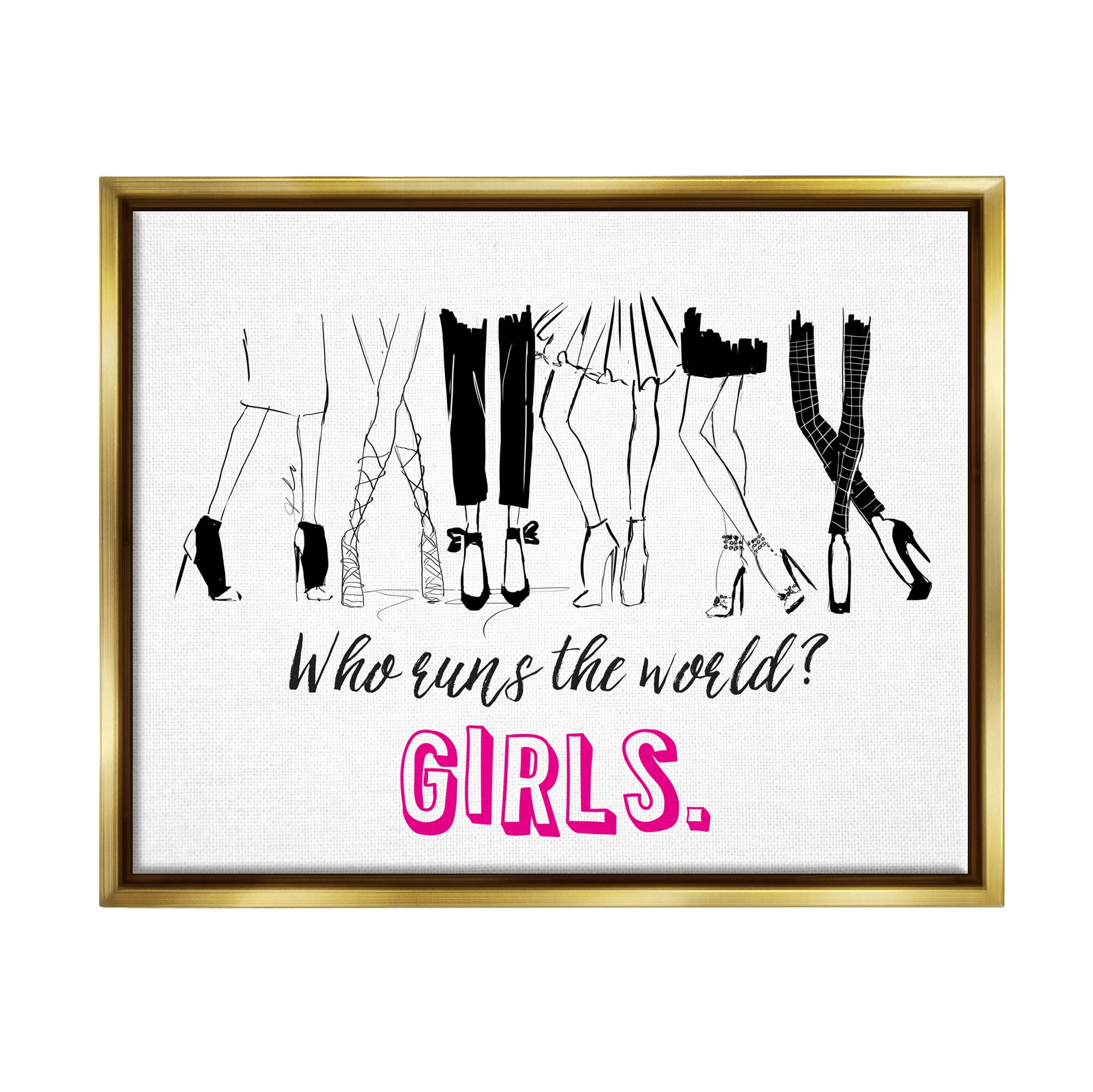 Stupell Industries Girls Run The World Glam Graphic Art Metallic Gold Floating Framed Canvas Print Wall Art, Design by Alison Petrie