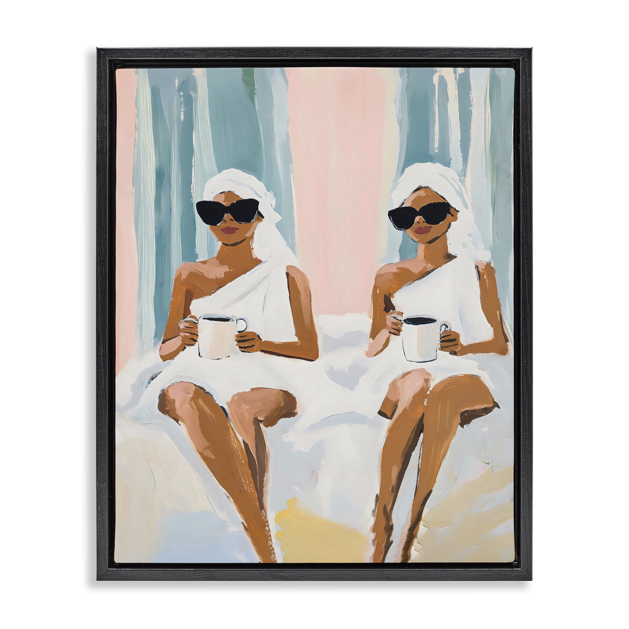 Stupell Industries Girls Spa Day with Coffee Black Framed Floater Canvas Wall Art, design by The Prints Vibe