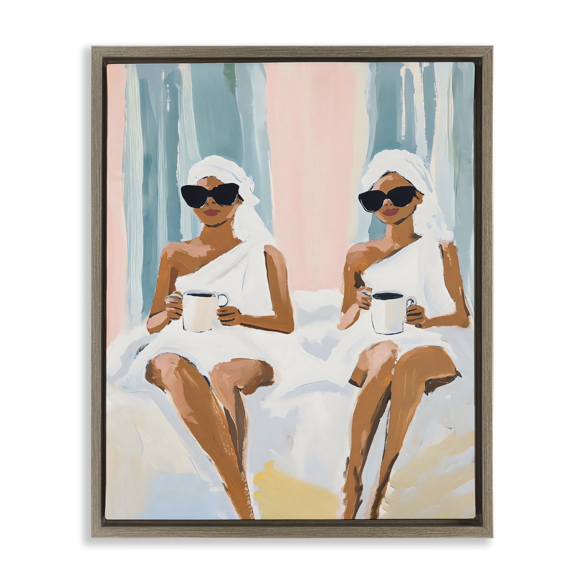 Stupell Industries Girls Spa Day with Coffee Brown Framed Floater Canvas Wall Art, design by The Prints Vibe