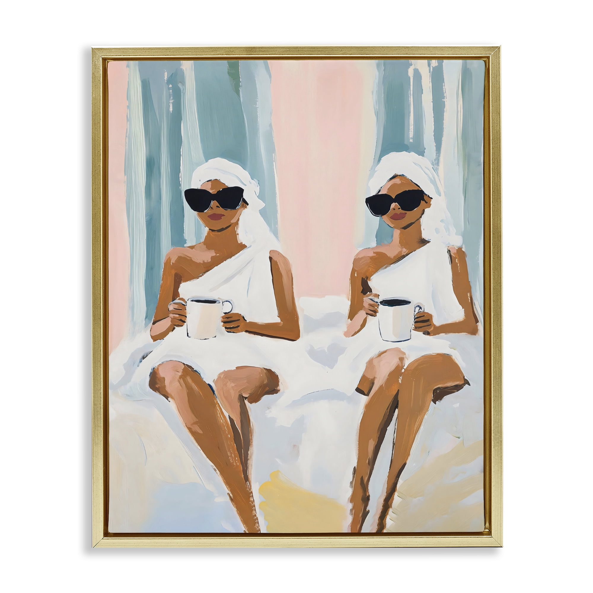 Stupell Industries Girls Spa Day with Coffee Gold Framed Floater Canvas Wall Art, design by The Prints Vibe