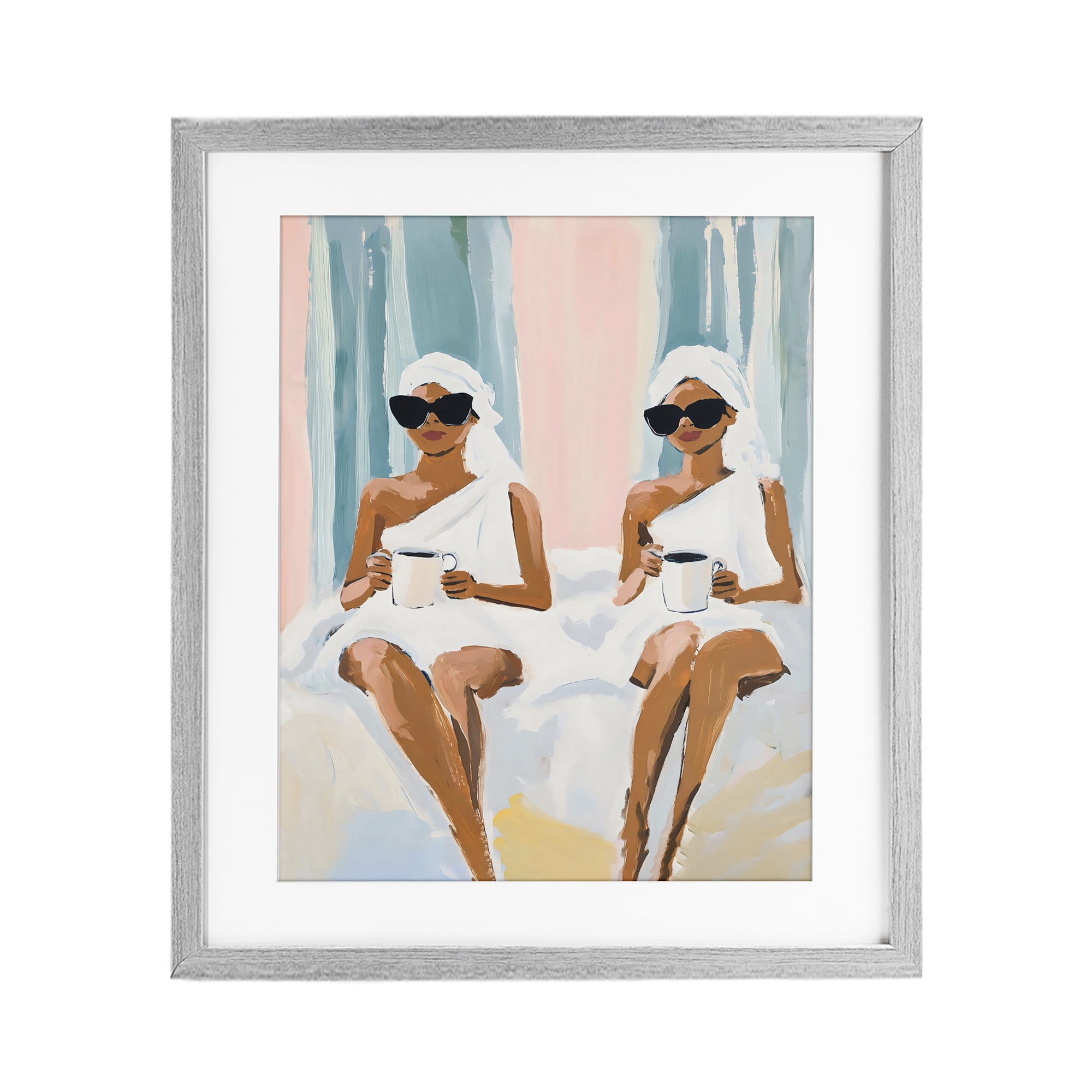 Stupell Industries Girls Spa Day with Coffee Gray Framed Print Under Glass, design by The Prints Vibe