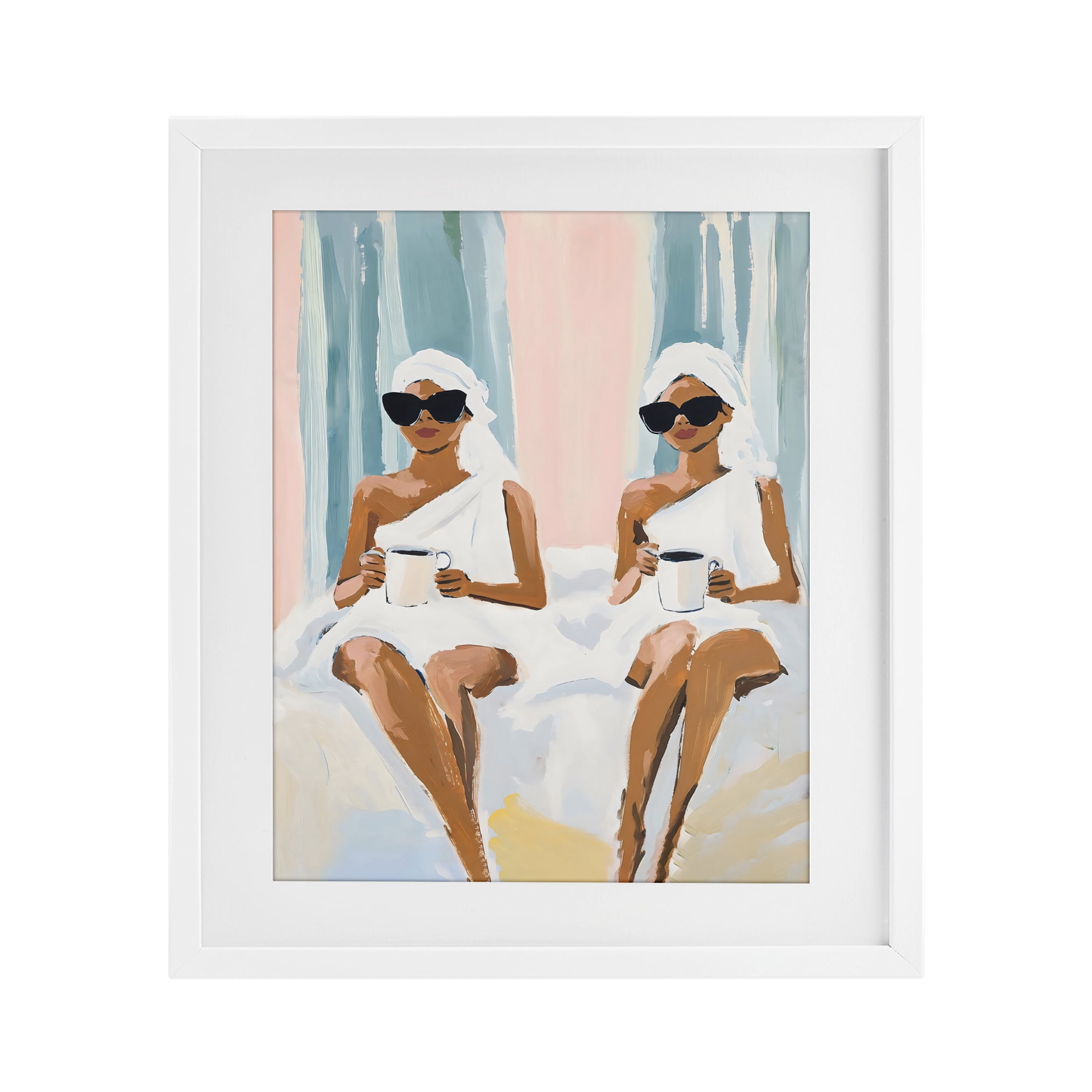 Stupell Industries Girls Spa Day with Coffee White Framed Print Under Glass, design by The Prints Vibe