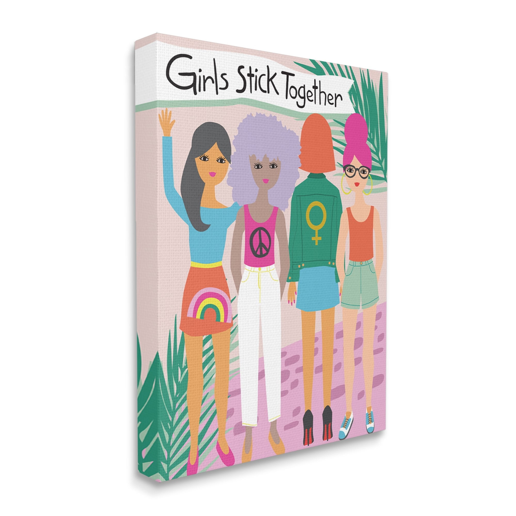 Stupell Industries Girls Stick Together Sentiment Fashion Friends Pink ,36 x 48,Designed by Lisa Whitebutton