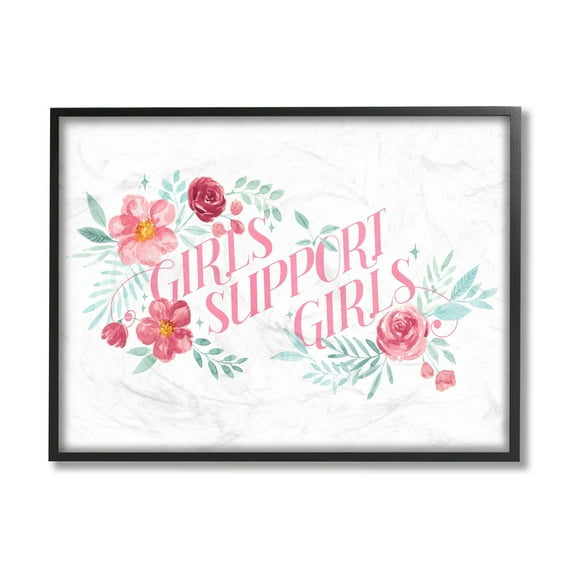 Stupell Industries Girls Support Girls Pink Phrase Rose Florals Black Framed by Grace Popp